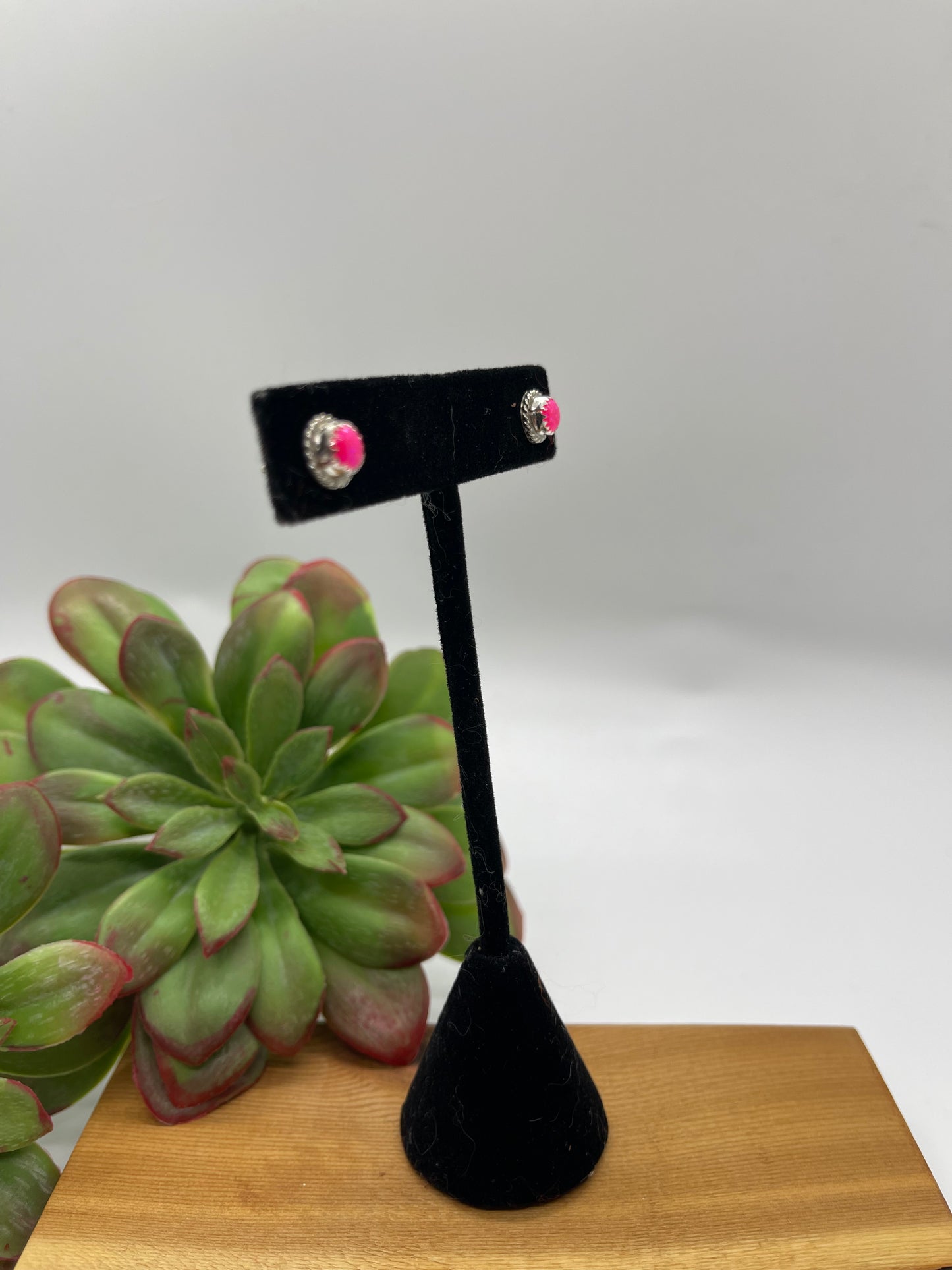 Hot Pink Opal 7.5 mm Post Earrings