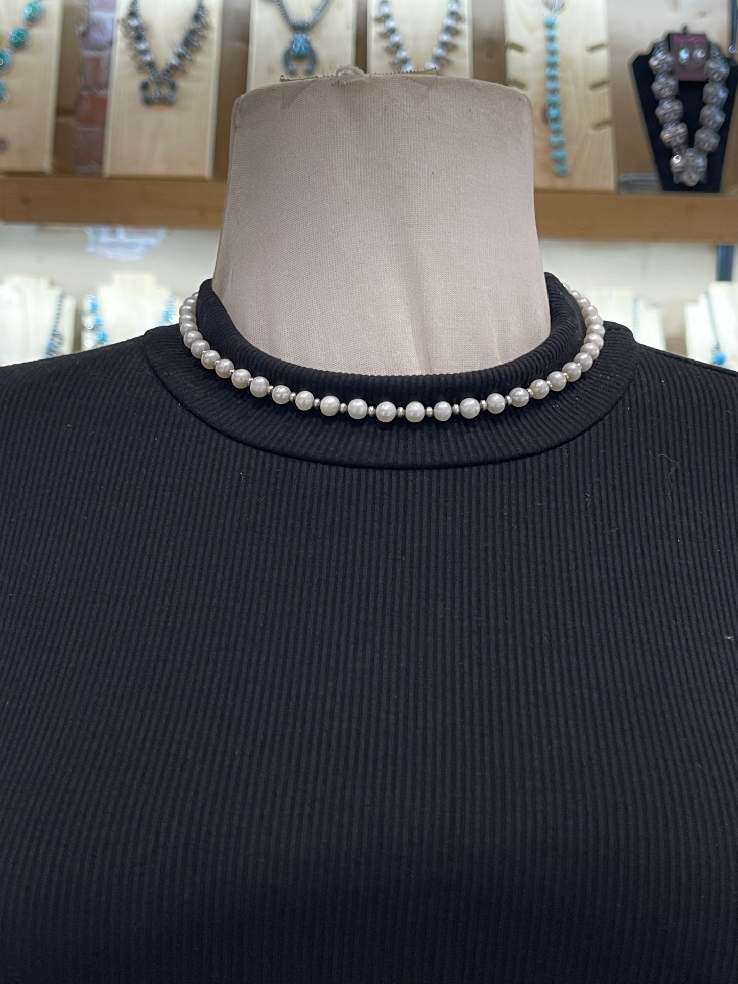 Fresh Water Pearls & Silver Beads on Memory Wire by Lucinda Sardo, Navajo