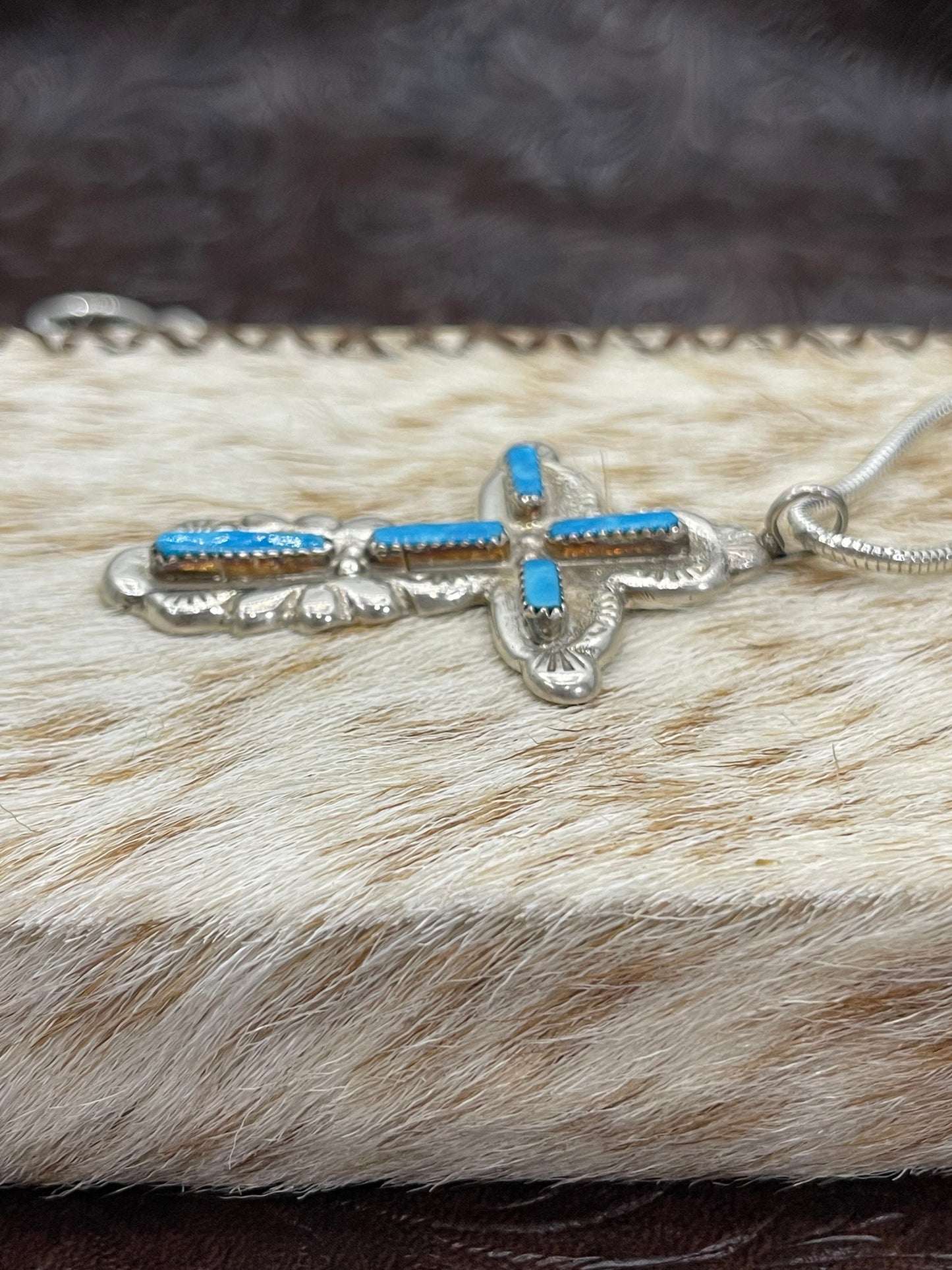 24" Cross Necklace with Turquoise