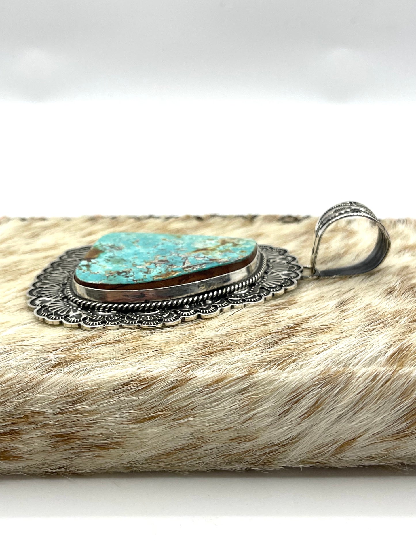 Royston Turquoise Pendant by Sunshine Reeves, Navajo 17mm Bail