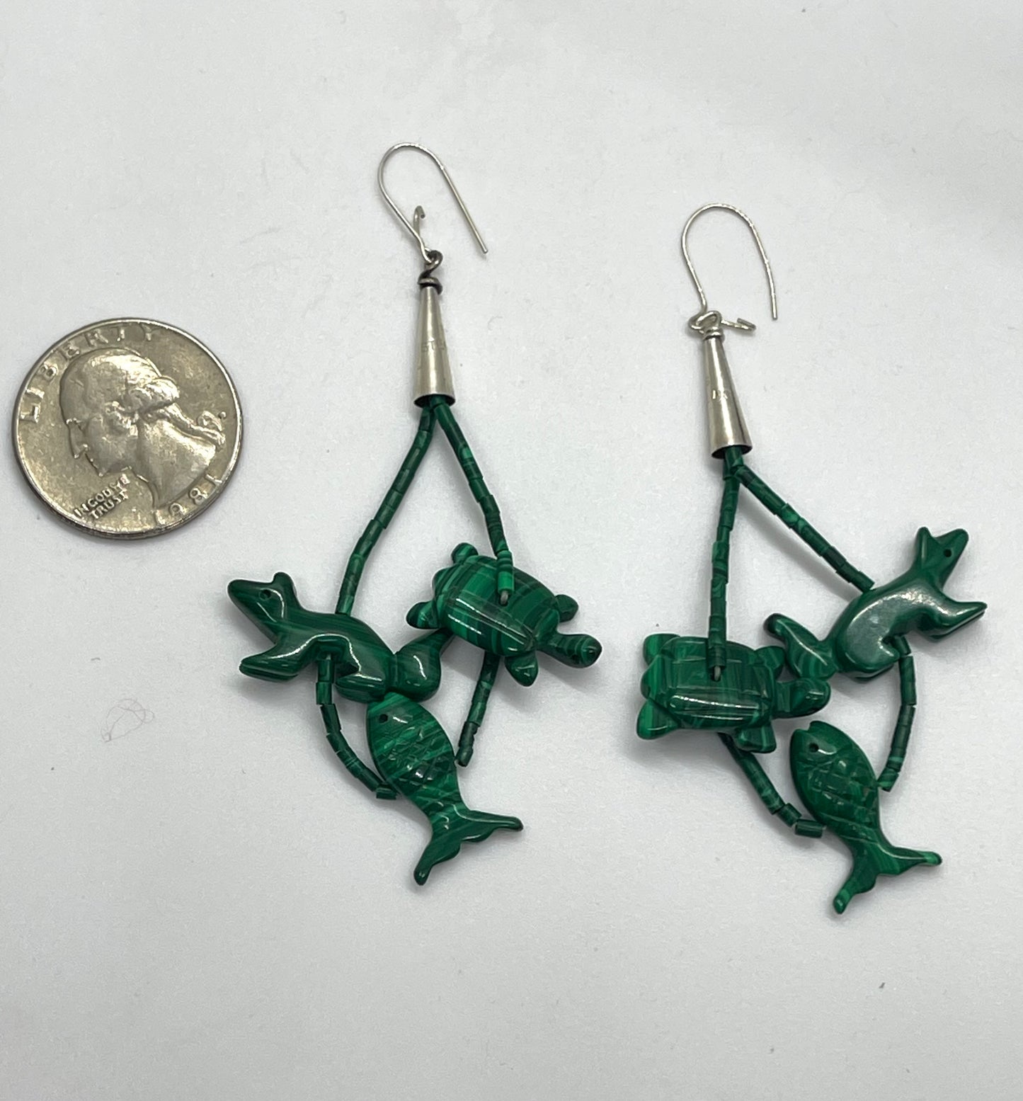 Green Malachite Animal Teardrop Dangle Earrings