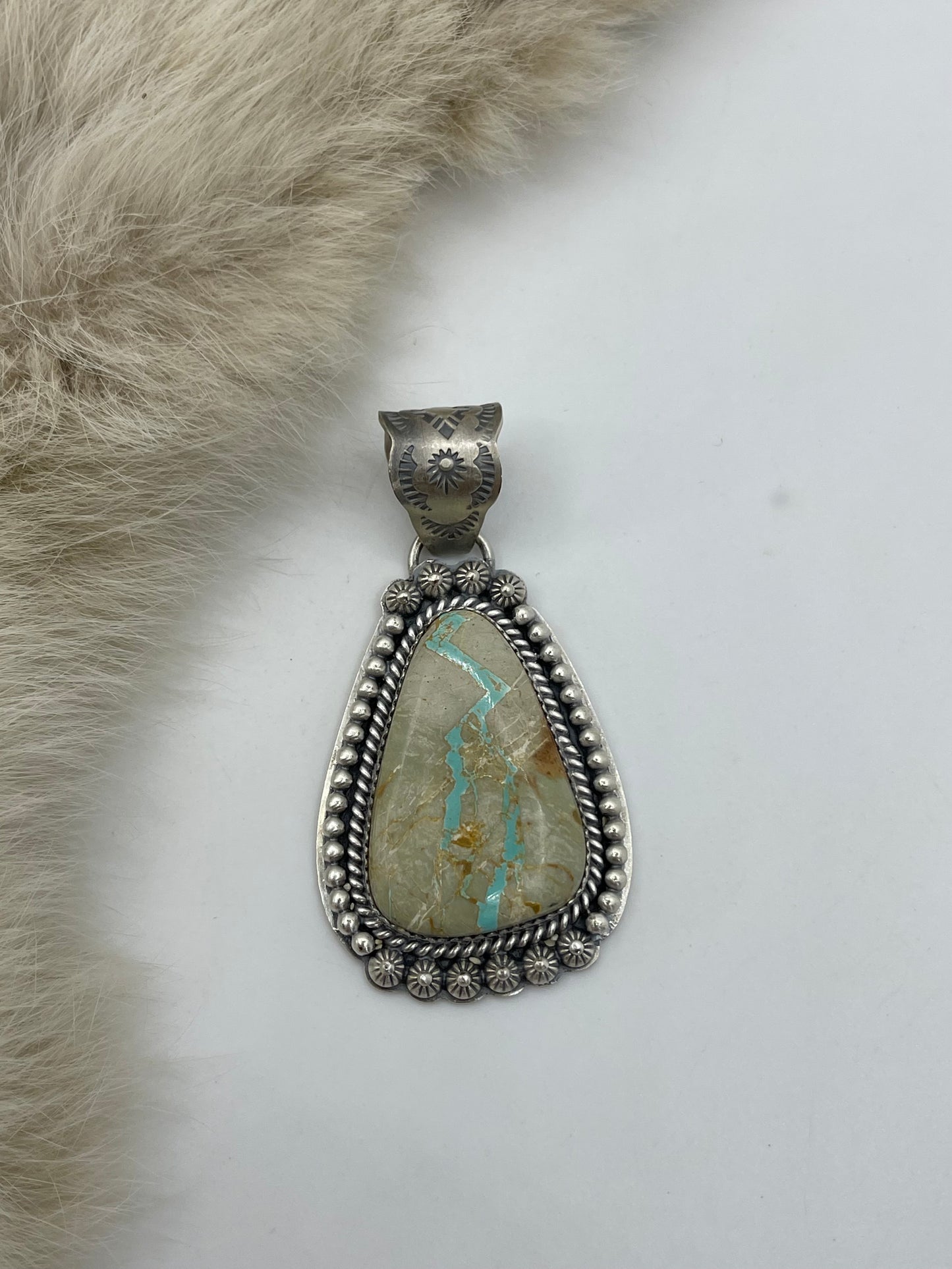 Boulder Ribbon Turquoise Pendant by Jeff Largo, Navajo
