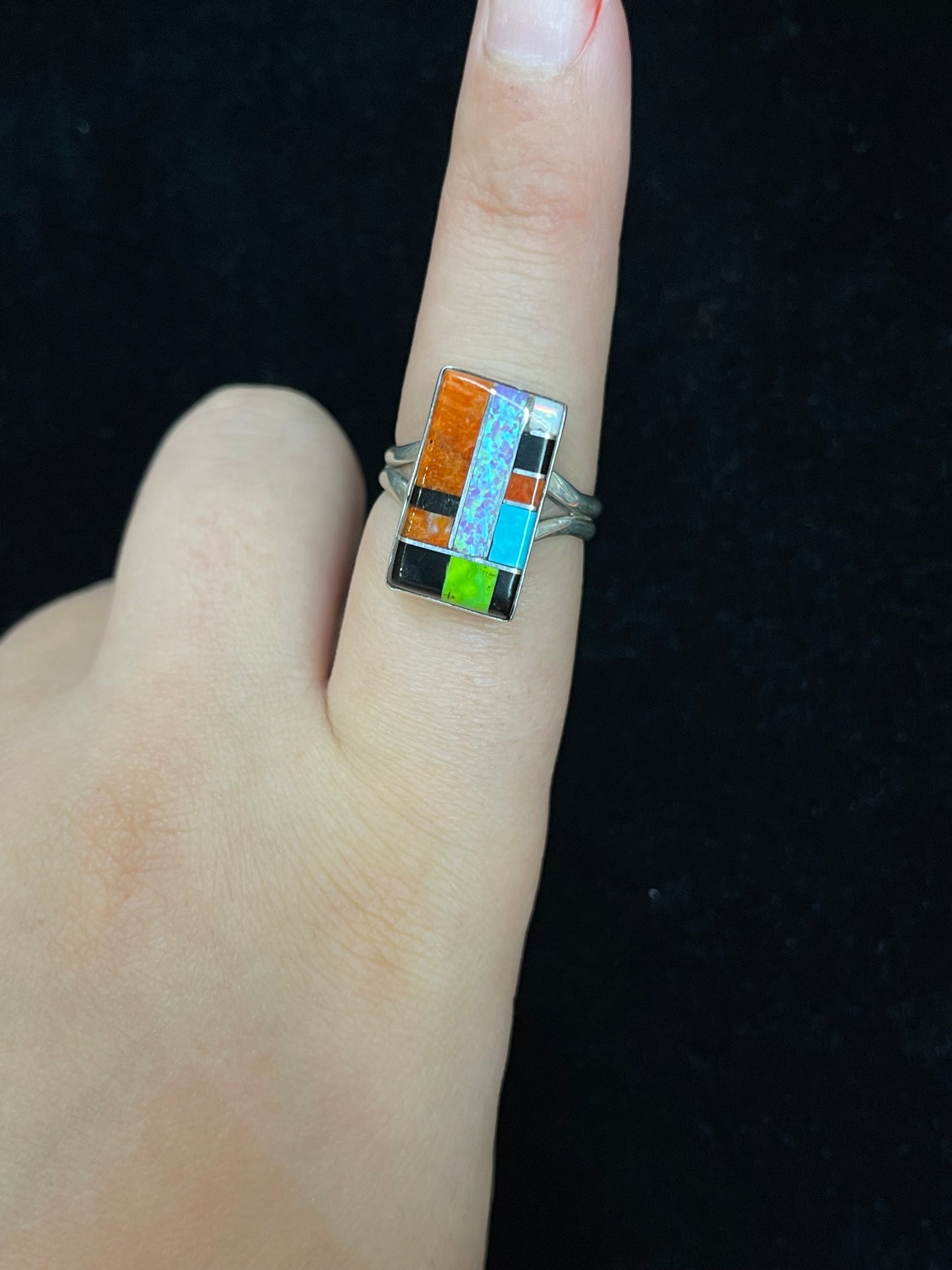 8.0 Multi Stone Inlay Ring by Ronald & Petra Chavez, Santo Dominigo