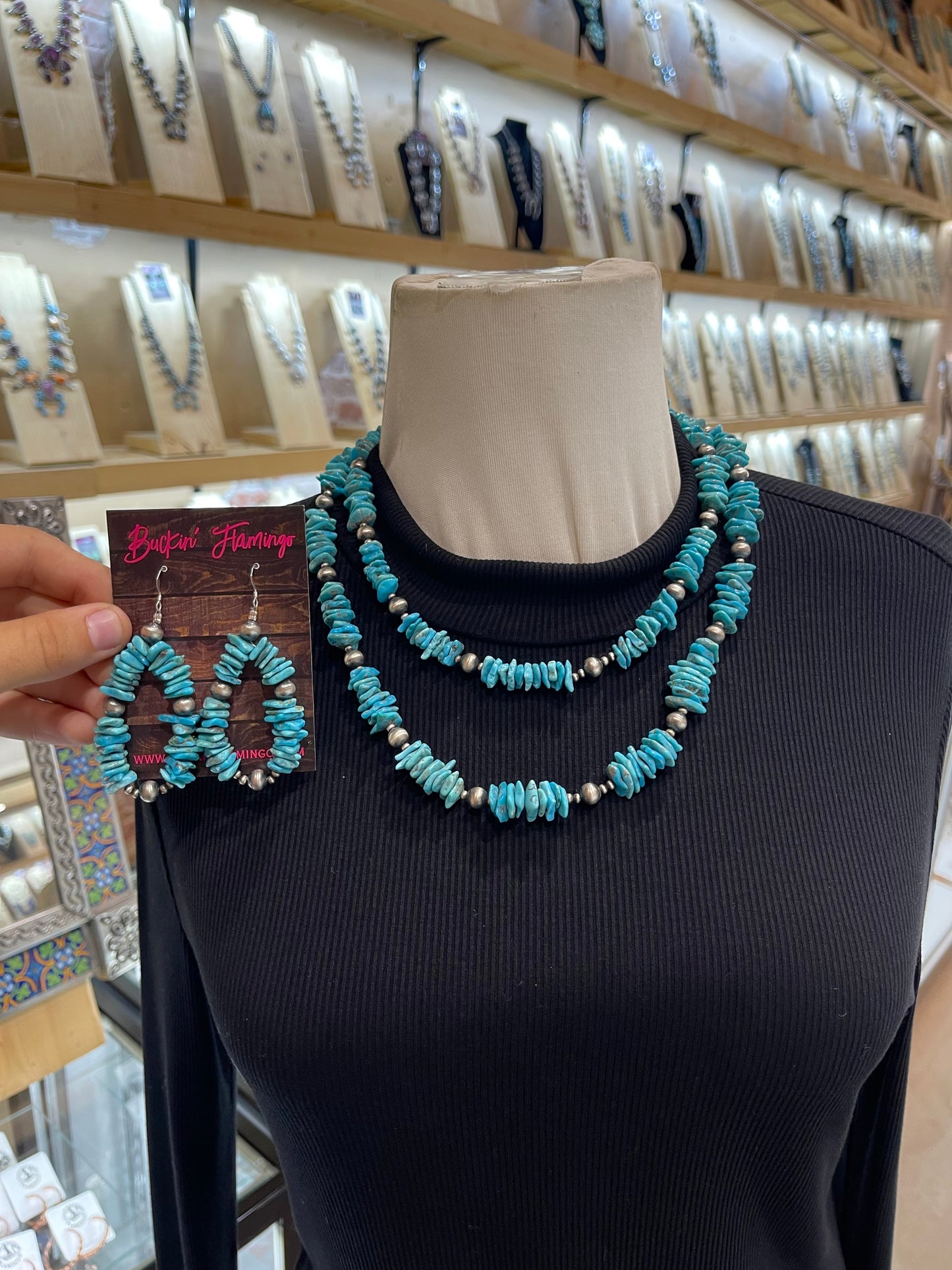 16” & 22” Double Strand Chunky Turquoise Necklace & Earring Set