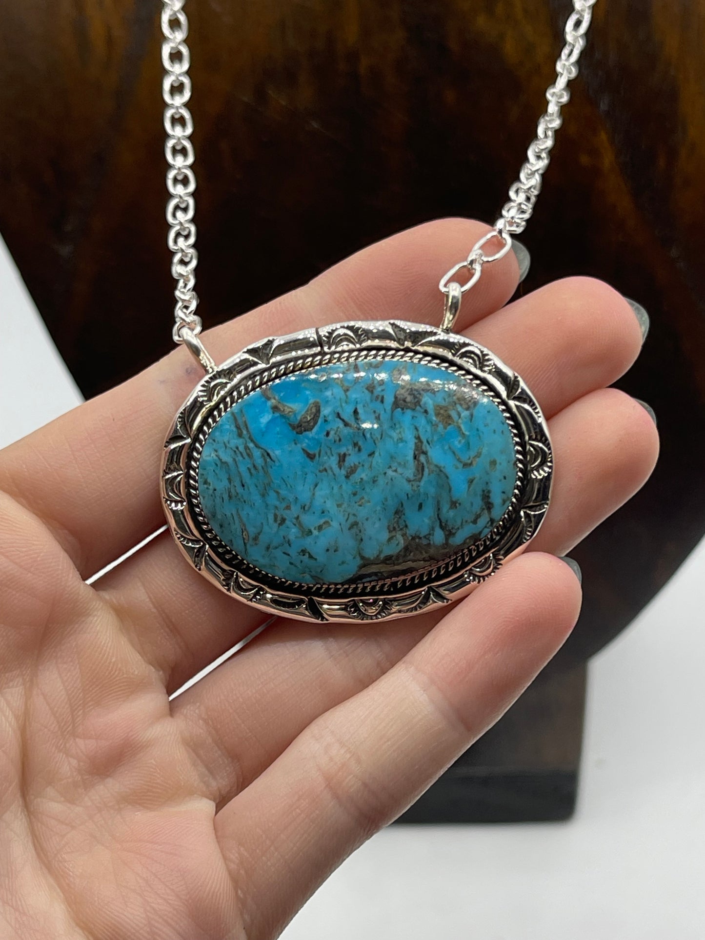 20" Kingman Turquoise Oval Necklace by Jimson Belin, Navajo