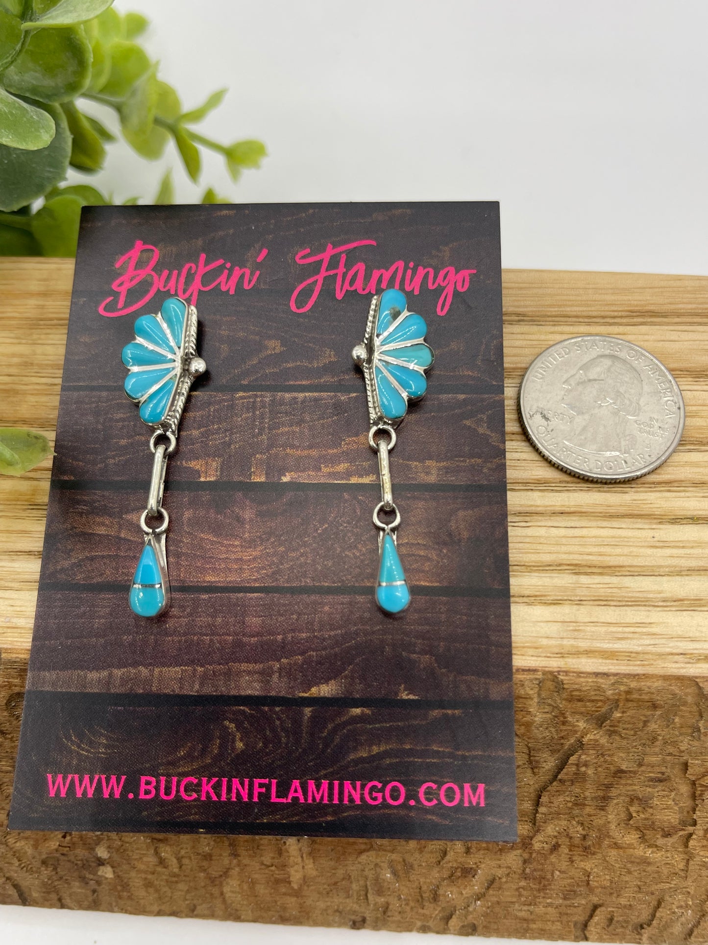 Kingman Turquoise Half Cluster Drop Earrings, Zuni