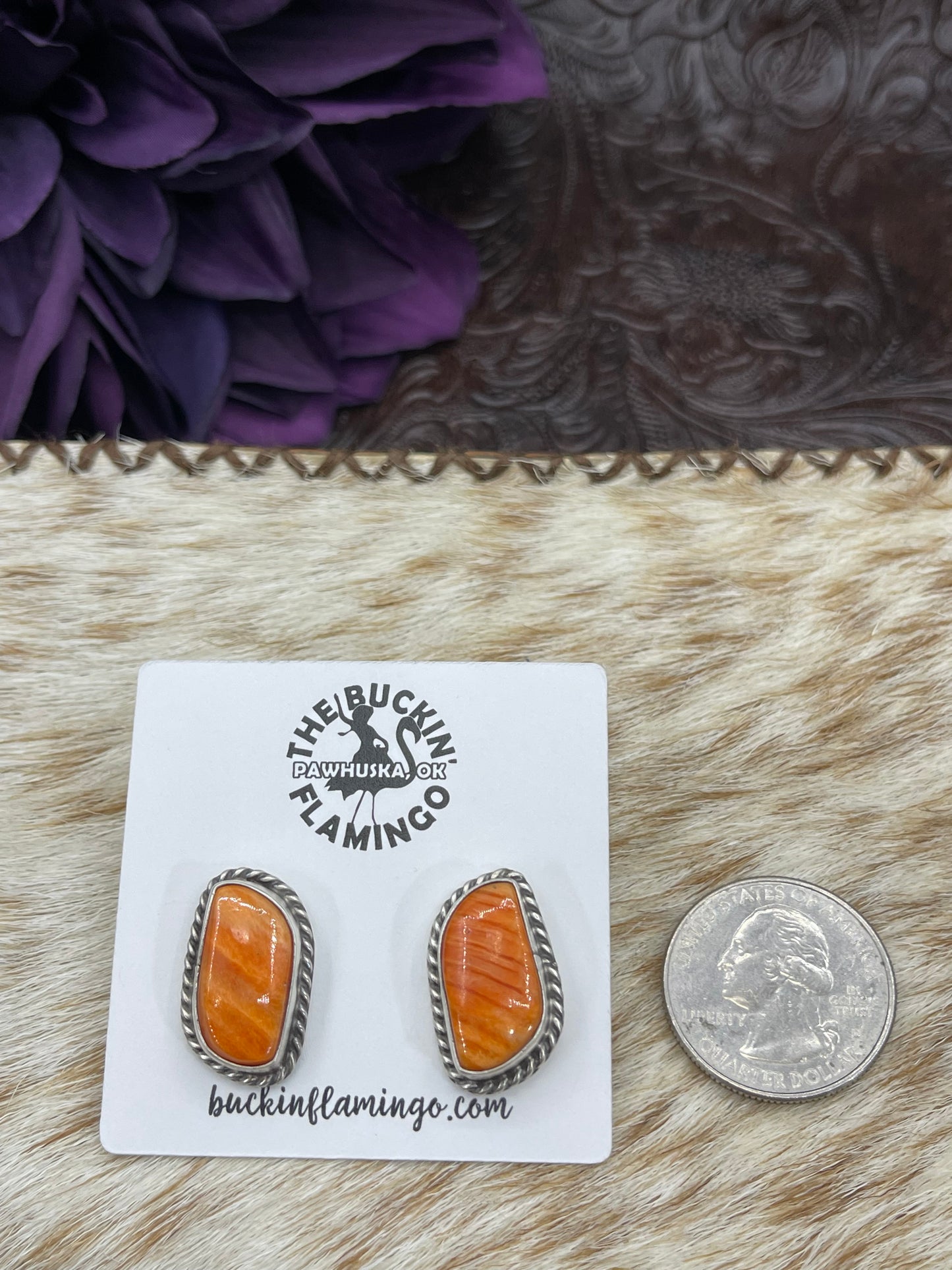 Orange Spiny Oyster Shell Earrings