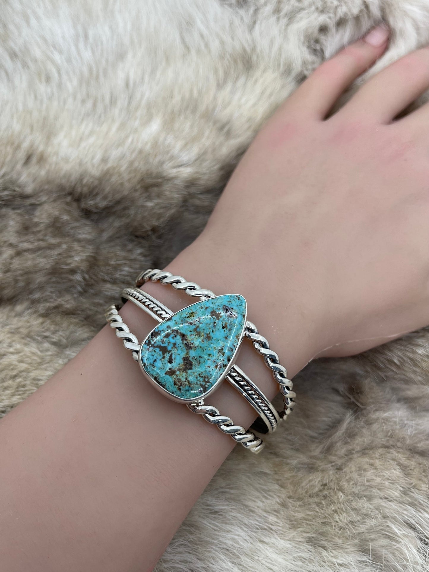 5.25"-7" Teardrop Cripple Creek Turquoise Cuff by Ray Tom, Navajo