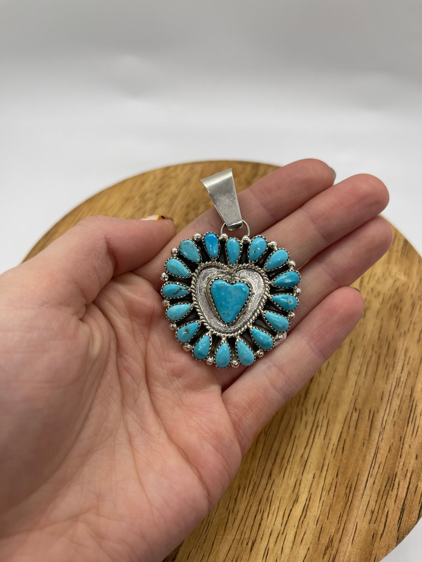 Turquoise Heart Pendant with a 7.2mm Bale by Eunice Wilson, Navajo
