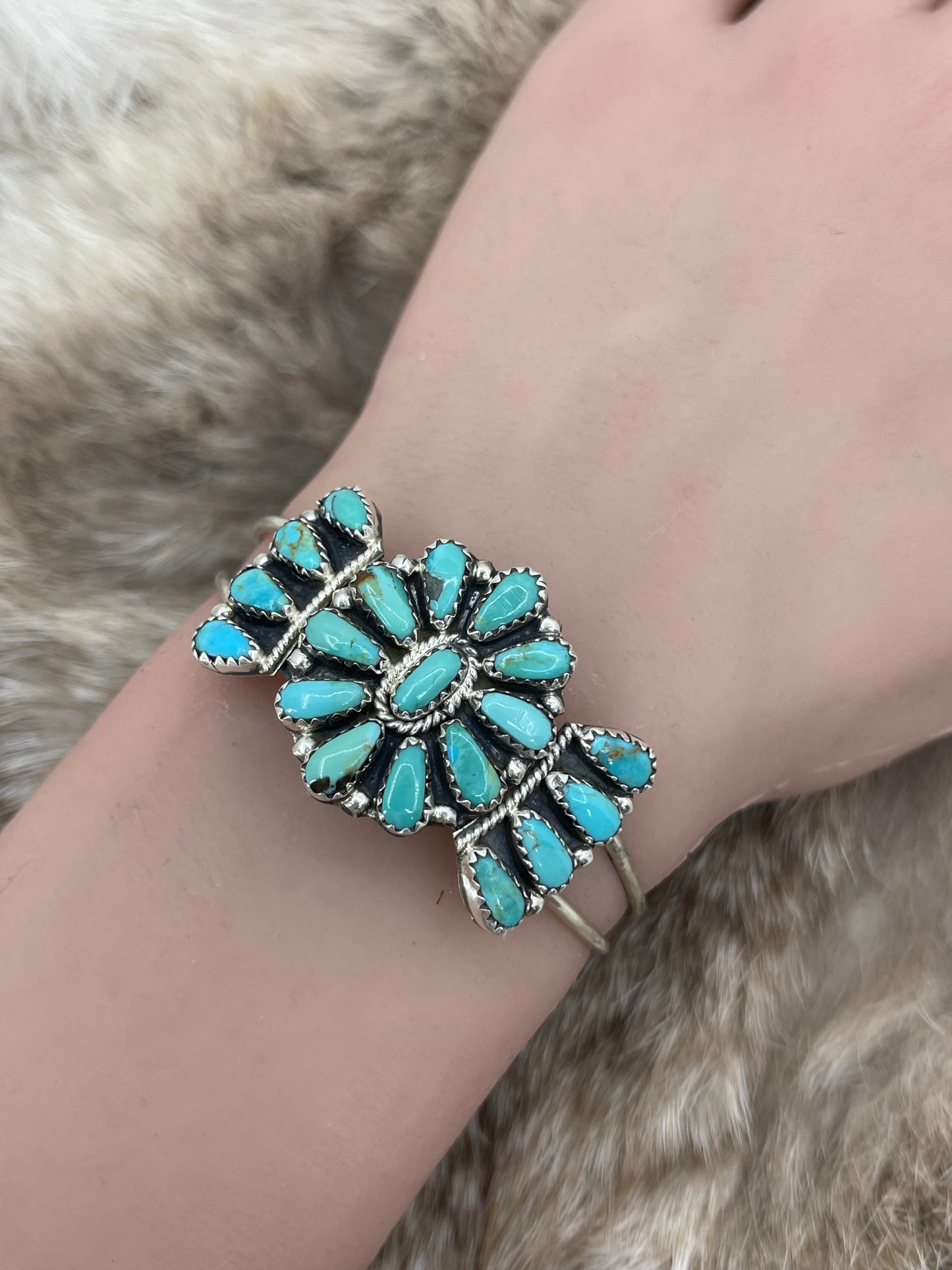 4.5" - 5.75" Turquoise Cluster Cuff by Zeita Begay, Navajo