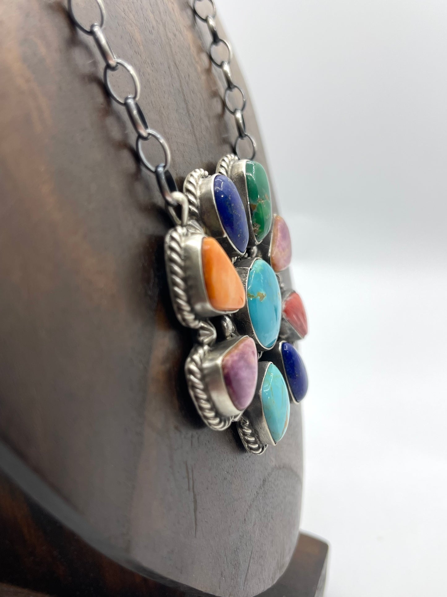 LOT 15 A 7/5 16" Multi Stone Cluster Necklace by Elouise Kee, Navajo
