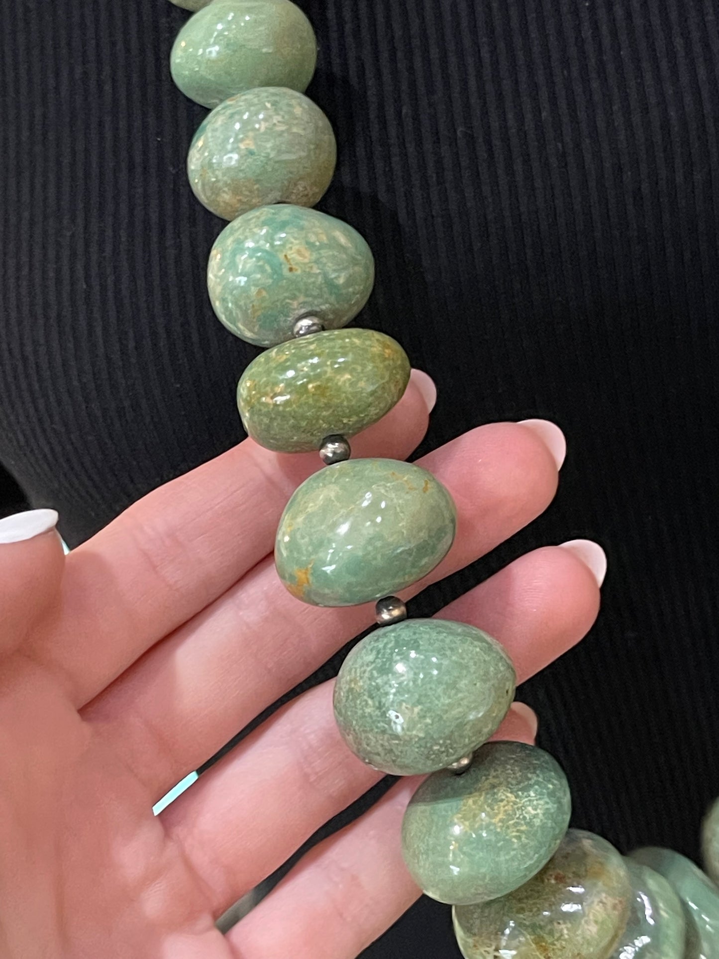 33" Necklace of Graduated Emerald Valley Turquoise Nuggets