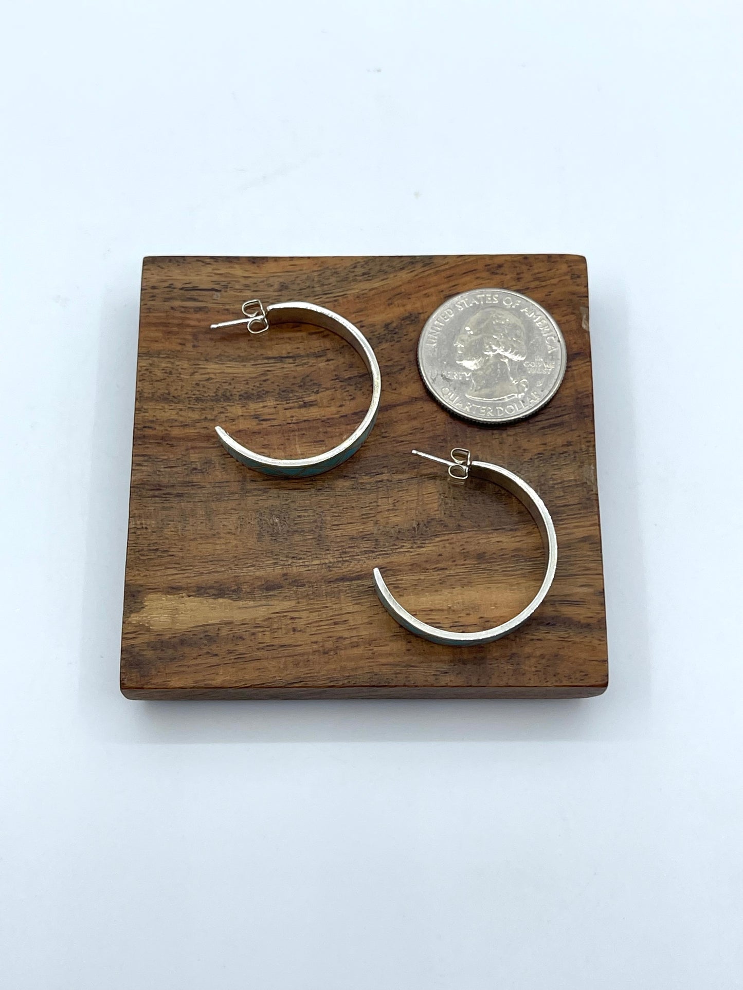 Turquoise Inlay Hoop Earrings by Joann Peina, Zuni