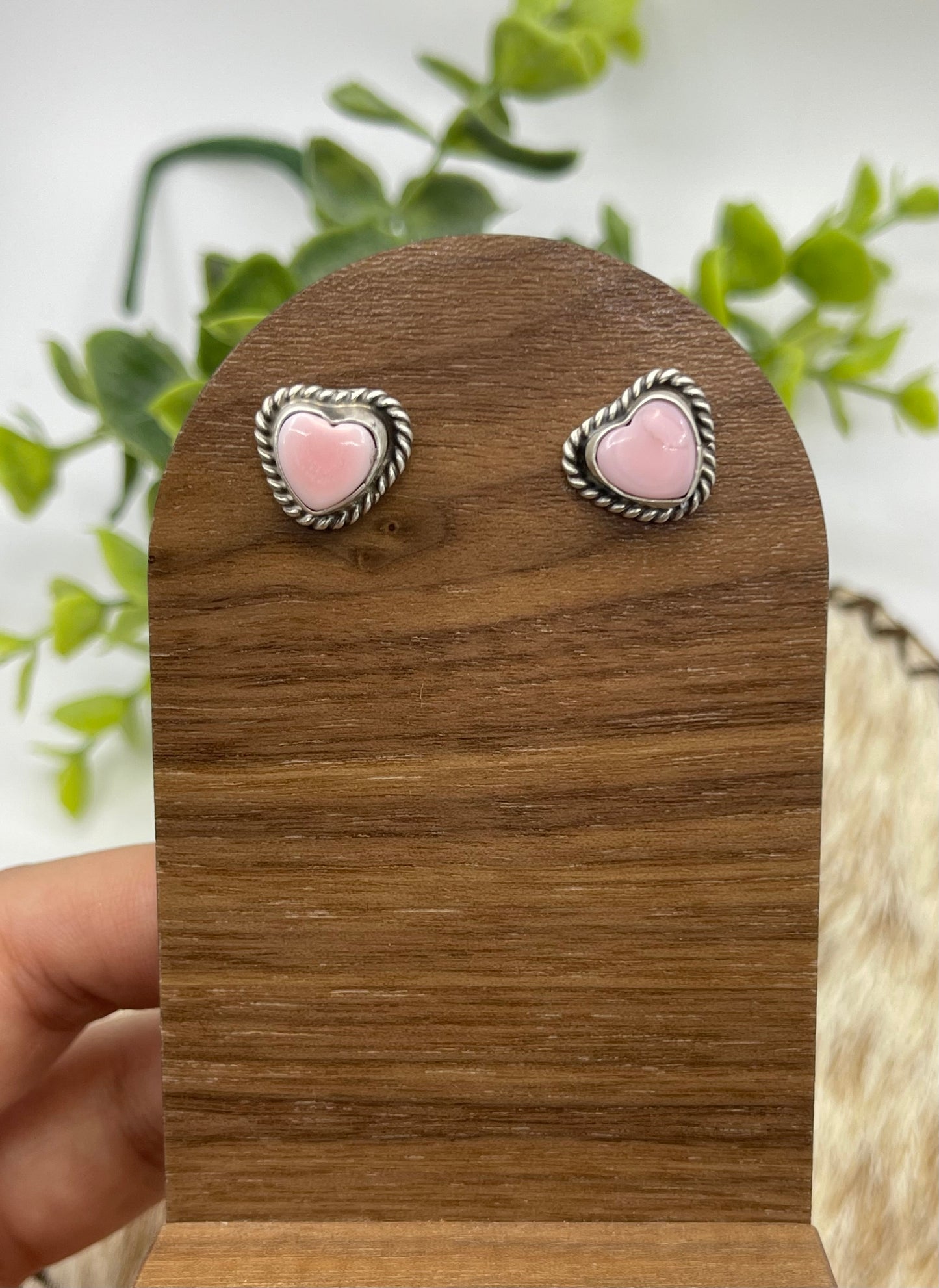 Pink Conch Heart Post Earrings by Larson Chee, Navajo