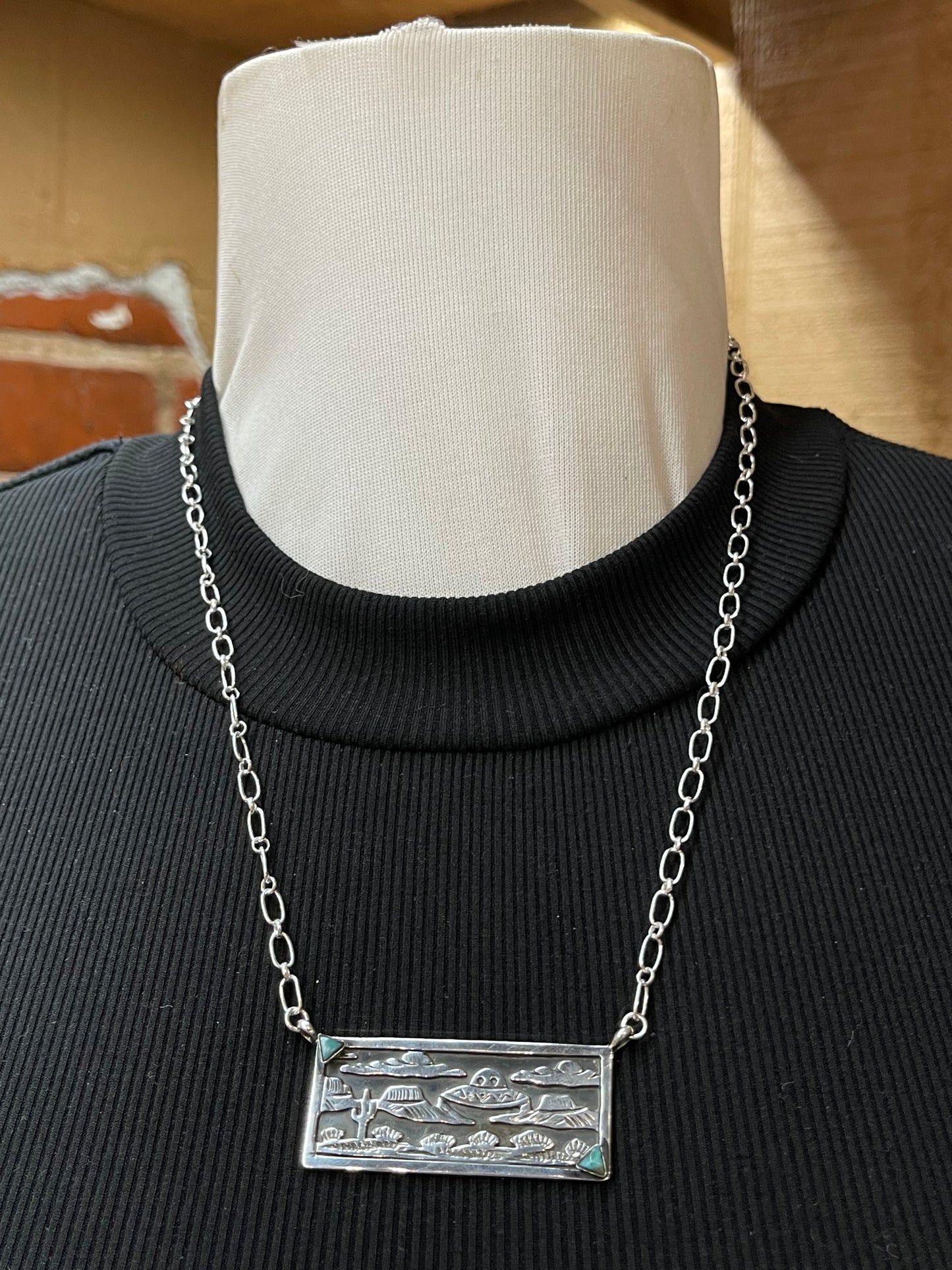 20" UFO Alien Storyteller Necklace by Jeremy Delgarito, Navajo