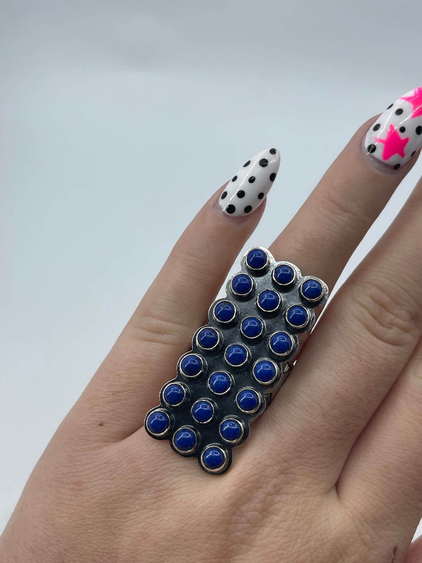 7 Row, 21 Stone Adjustable Lapis Lazuli Ring