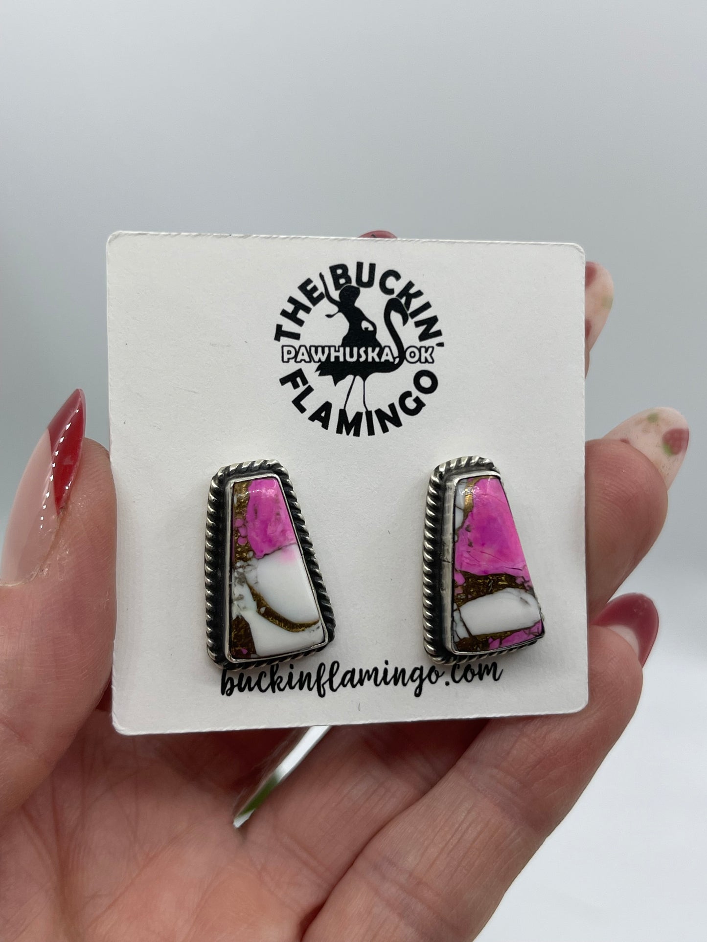 Cotton Candy Post Earrings by Eugene Belone, Navajo