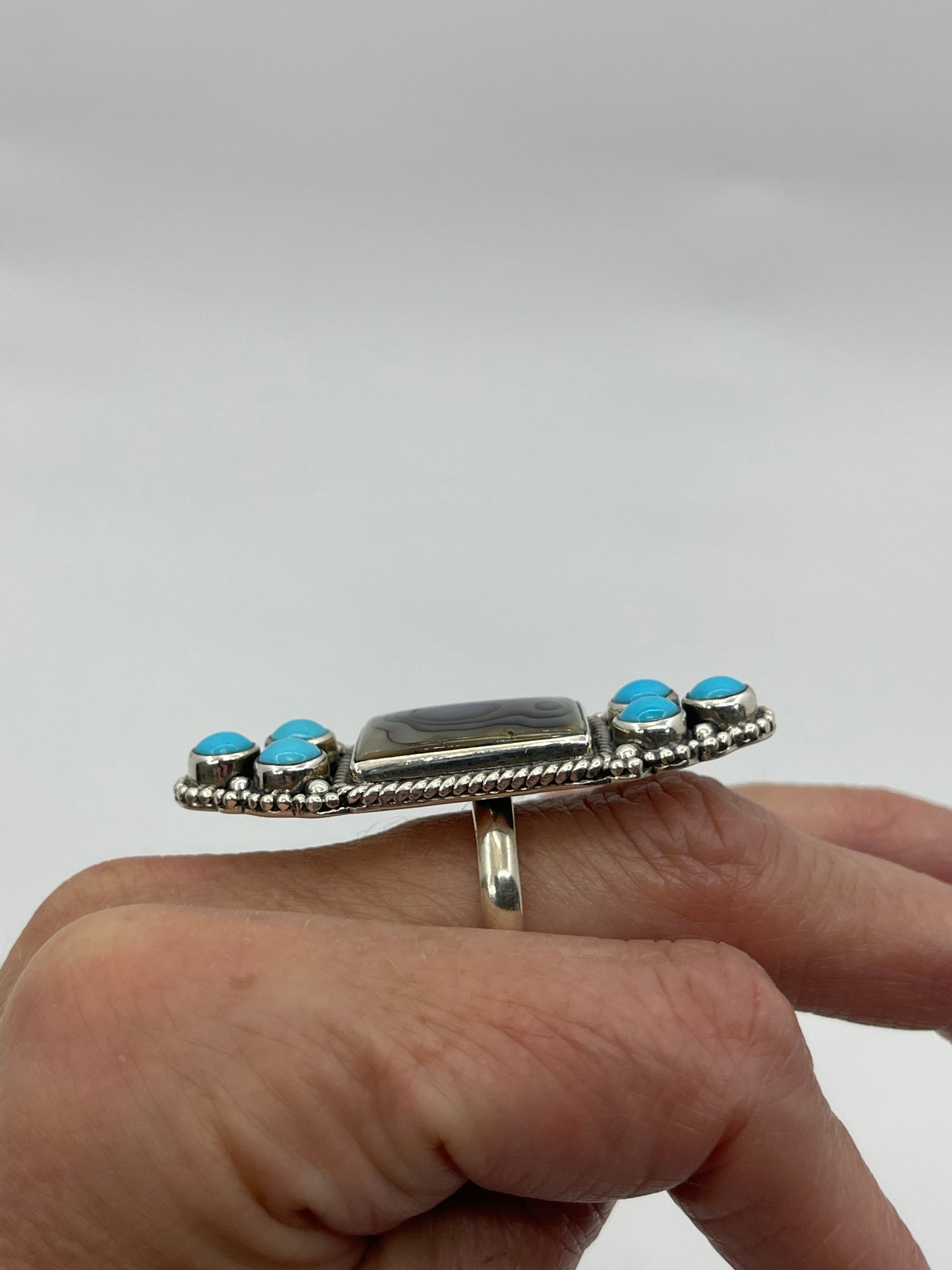 Abalone Shell Sleeping Beauty turquoise Adjustable Ring