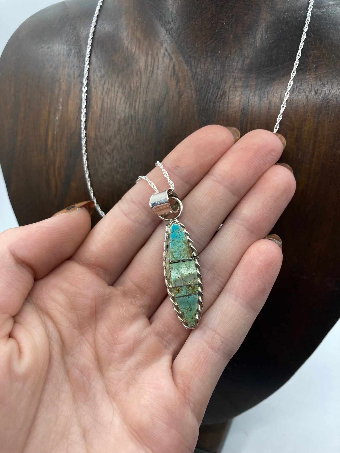 18” Turquoise Inlay Necklace by Brandon Etsitty, Navajo