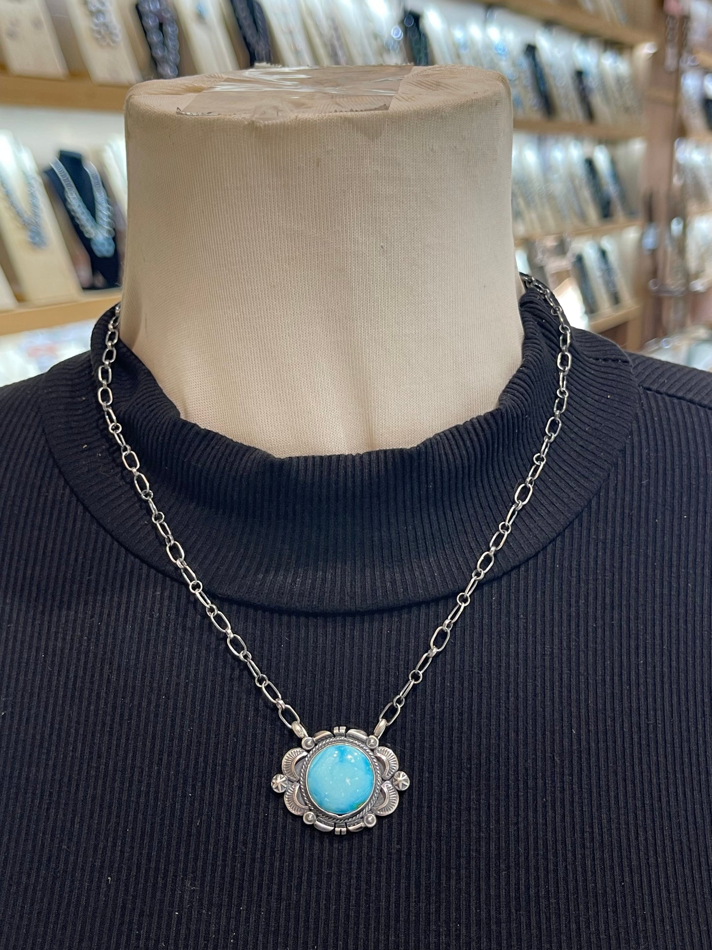18" High Frade Kingman Turquoise Necklace by Daniel Benally, Navajo