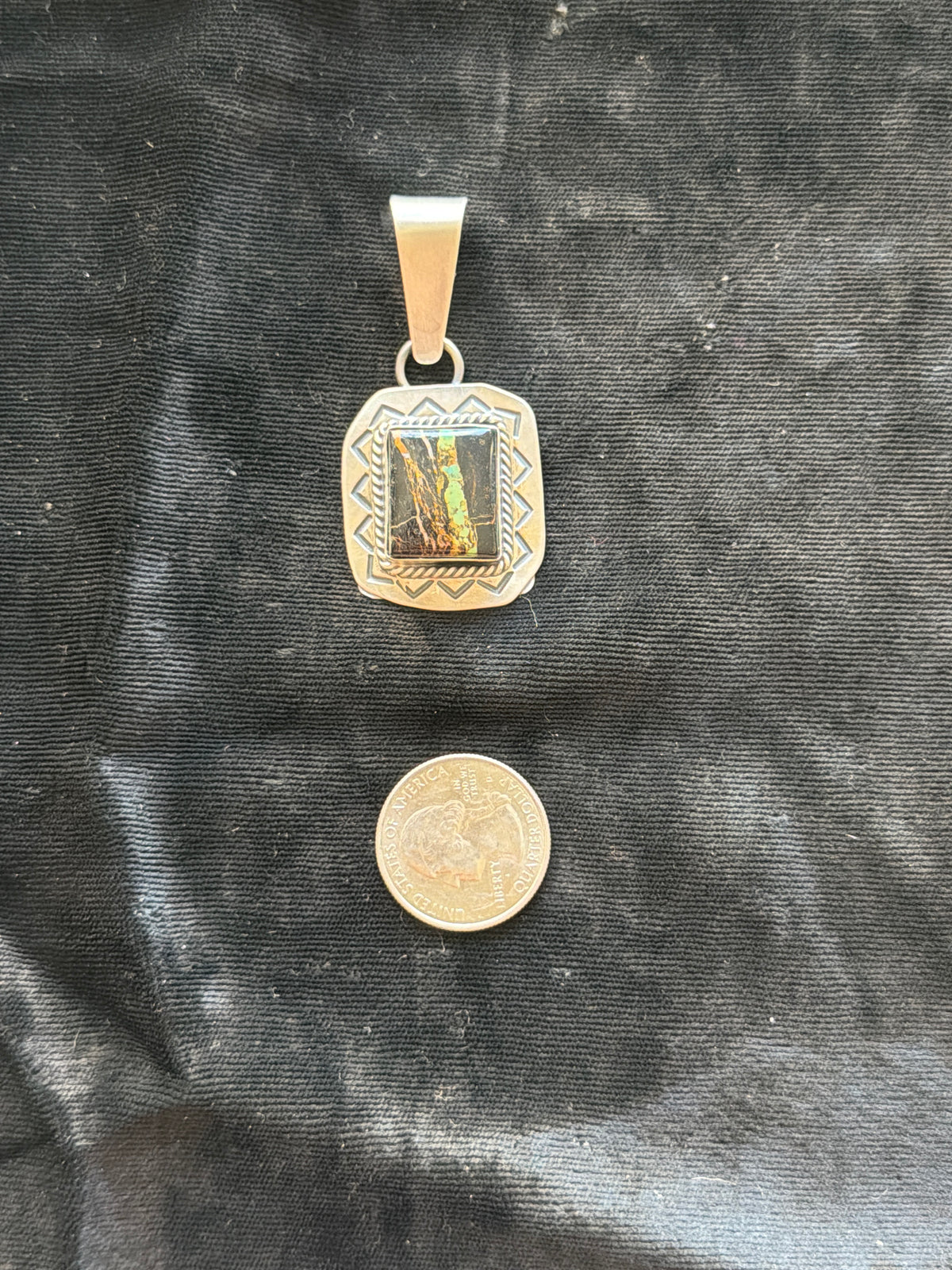 LOT 84 B 9/20 Blackjack Turquoise Pendant by Harold Joe, Navajo