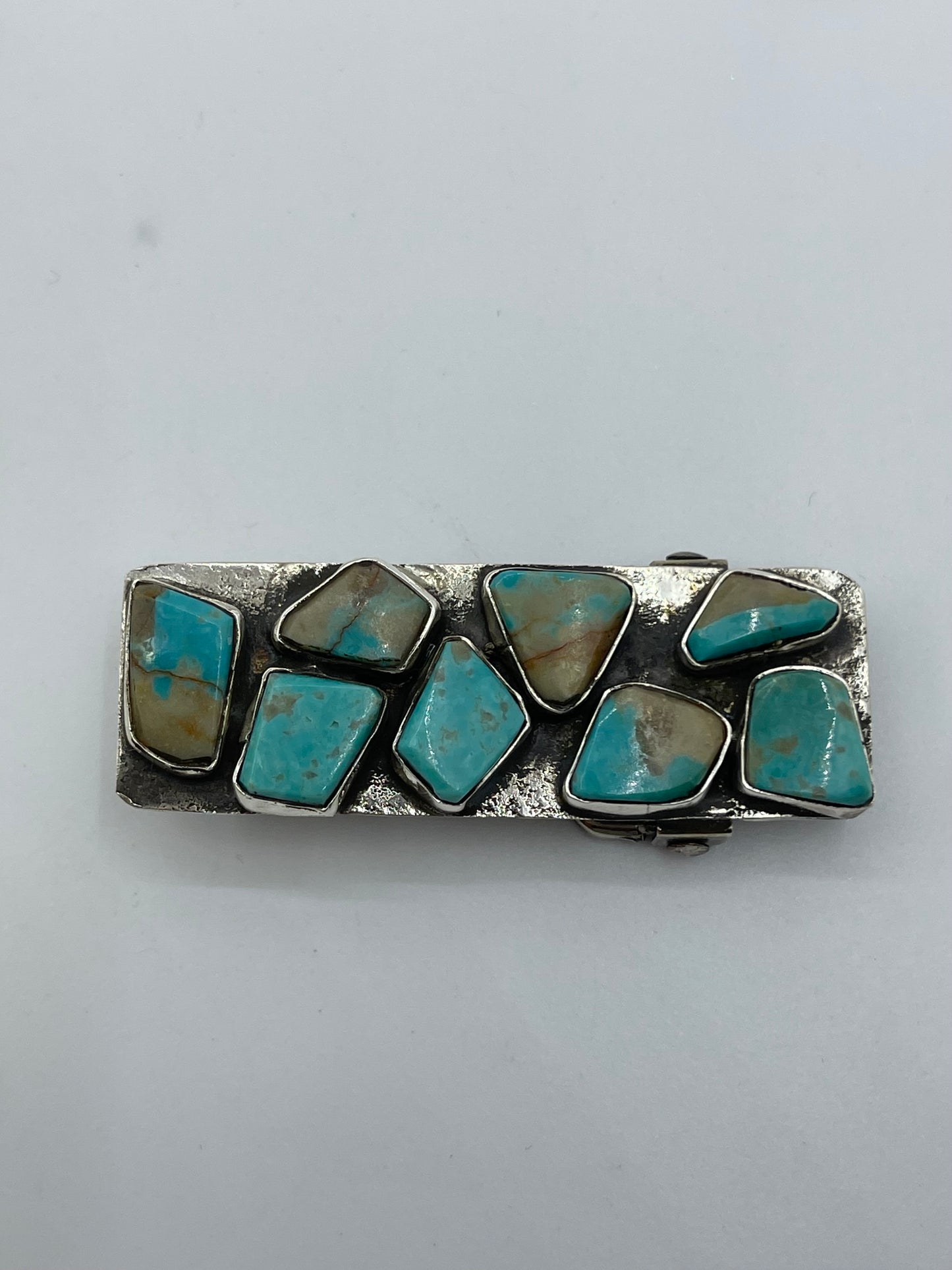 2.5”x1” 8 Stone Kingman Turquoise Belt Buckle by Jude Candelaria, Zuni
