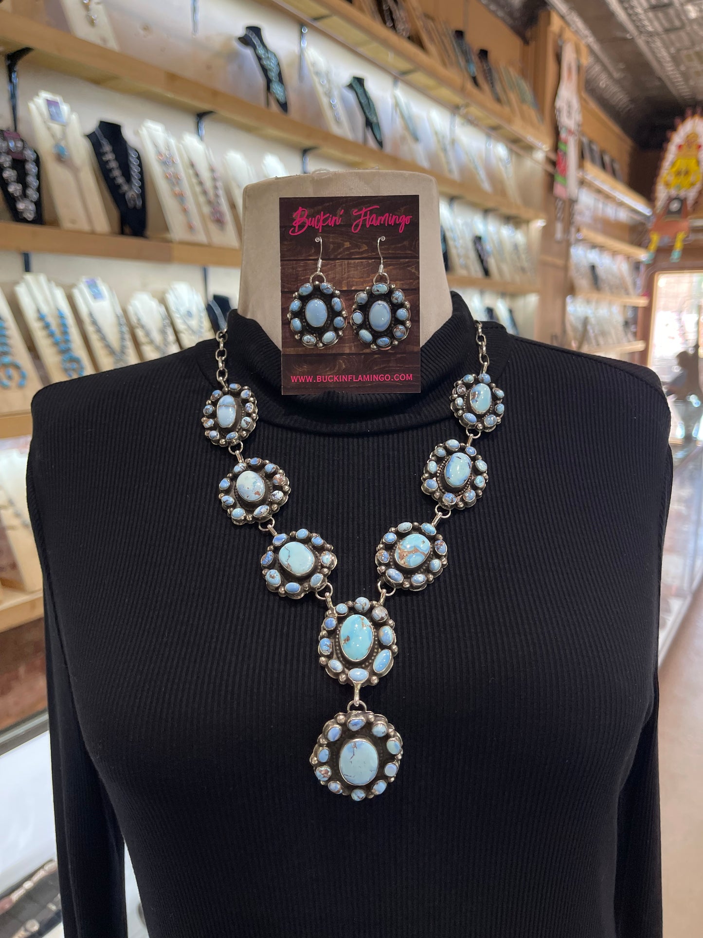 22" + 3" Drop Golden Hills Cluster Lariat Necklace & Earring Set by Jolene Begay, Navajo
