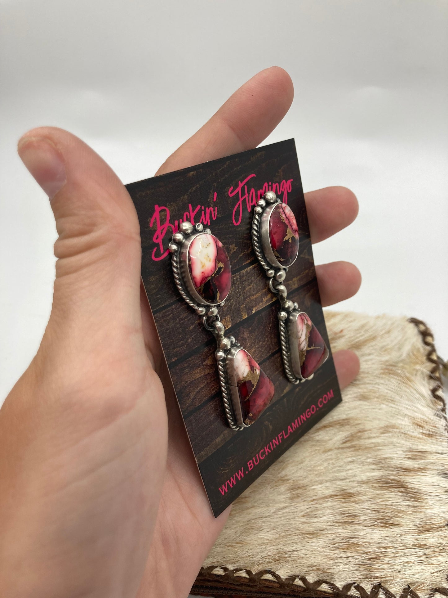 Dahlia Rose 2 Stone Post Dangle Earrings by Elouise Kee, Navajo