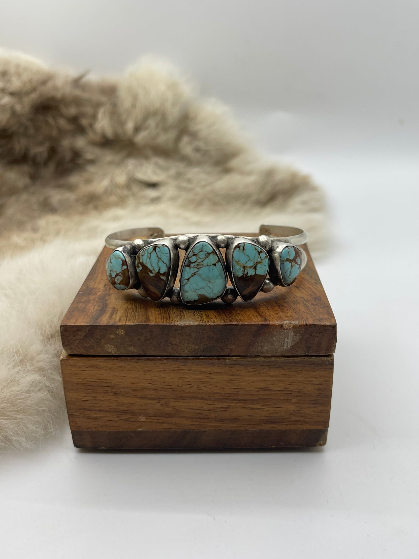 5.75”-7” 5 Stone #8 Turquoise Cuff by Augustine Largo, Navajo