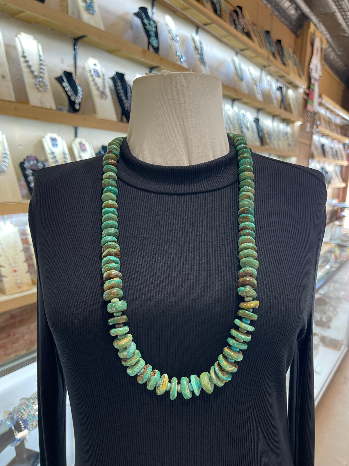 32" Royston Turquoise Natural Cut Bead Necklace