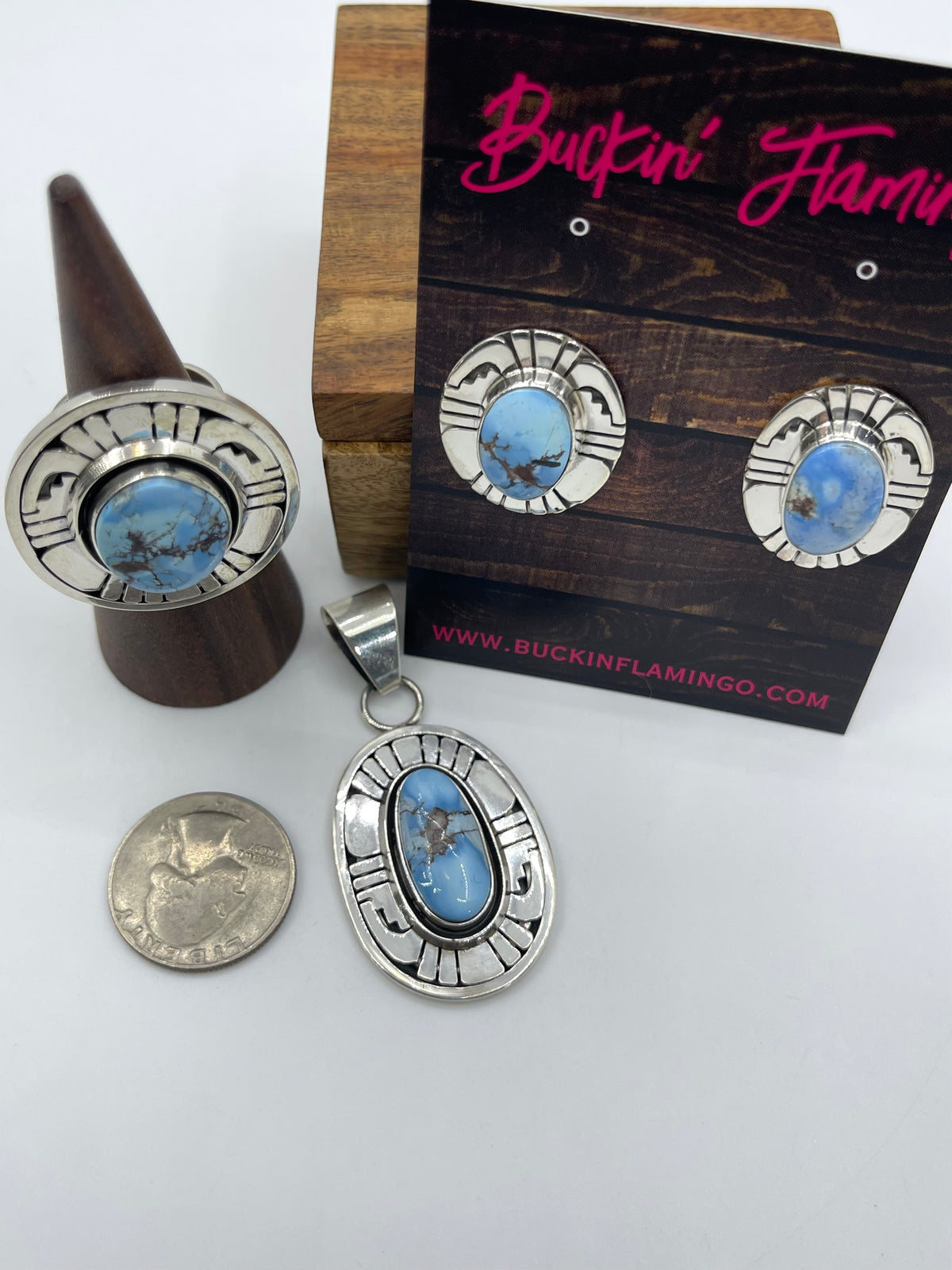3 Piece Golden Hills Turquoise Set by Leonard Nez, Navajo