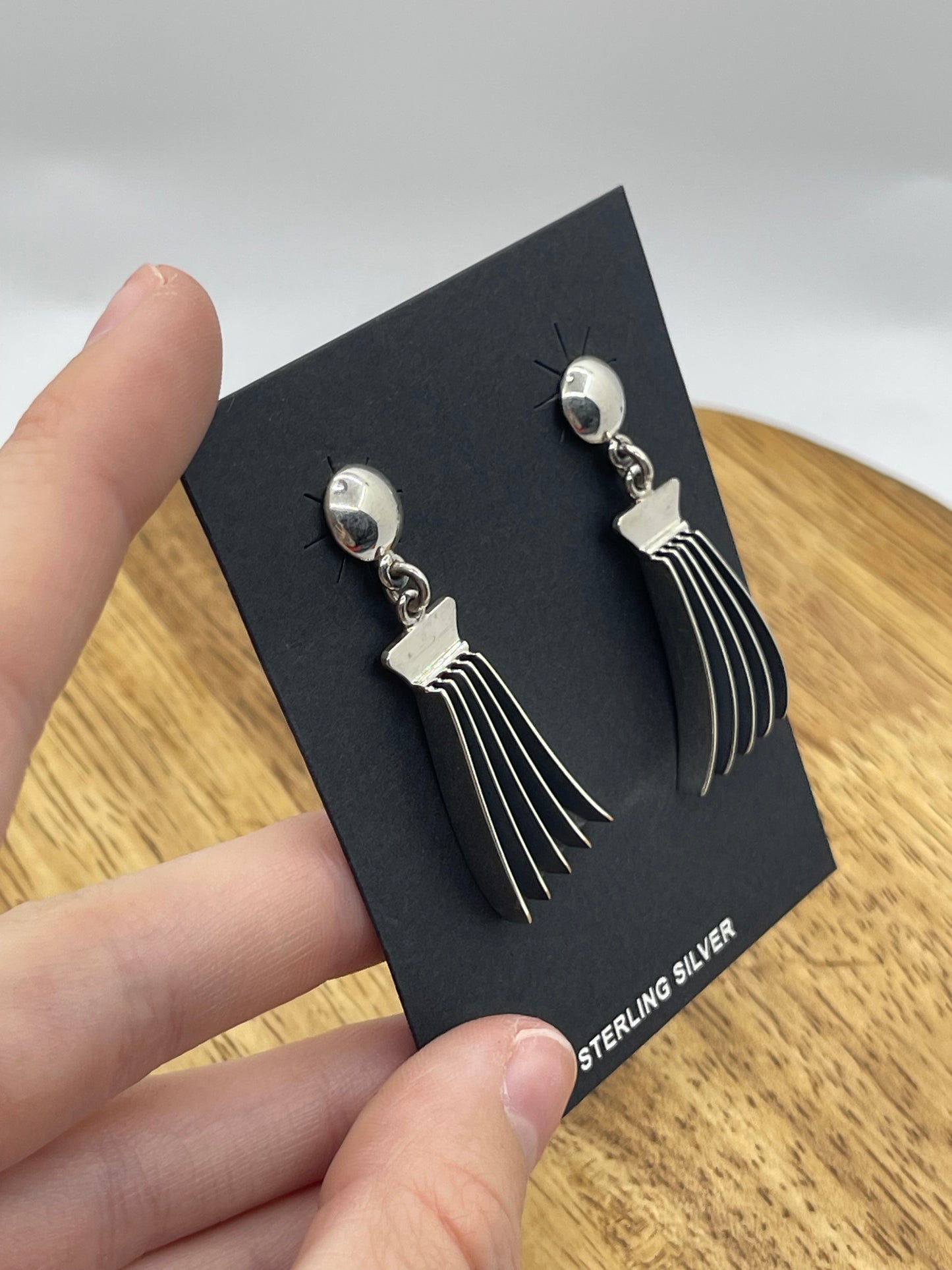 Sterling Silver Fan Post Dangle Earrings by James Bahe, Navajo