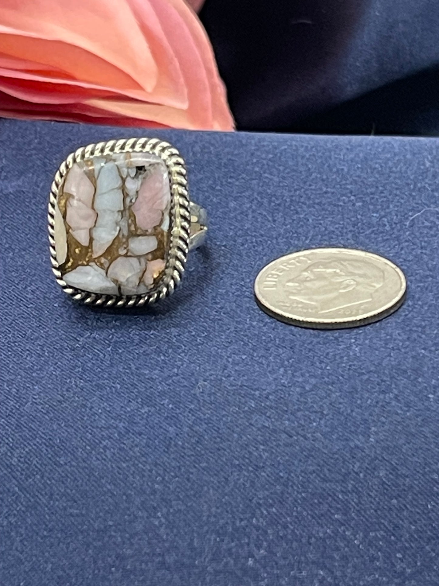 5.0 Mosaic Rhodochrosite Ring