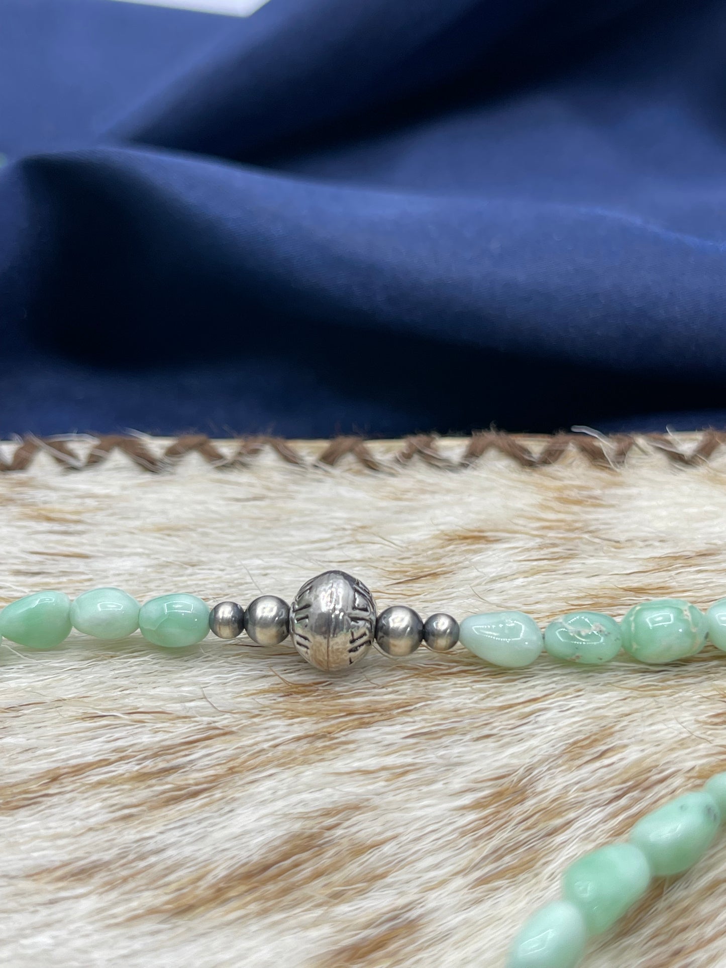17" White Creek Turquoise with Stamped Hand Soldered Pearls Necklace