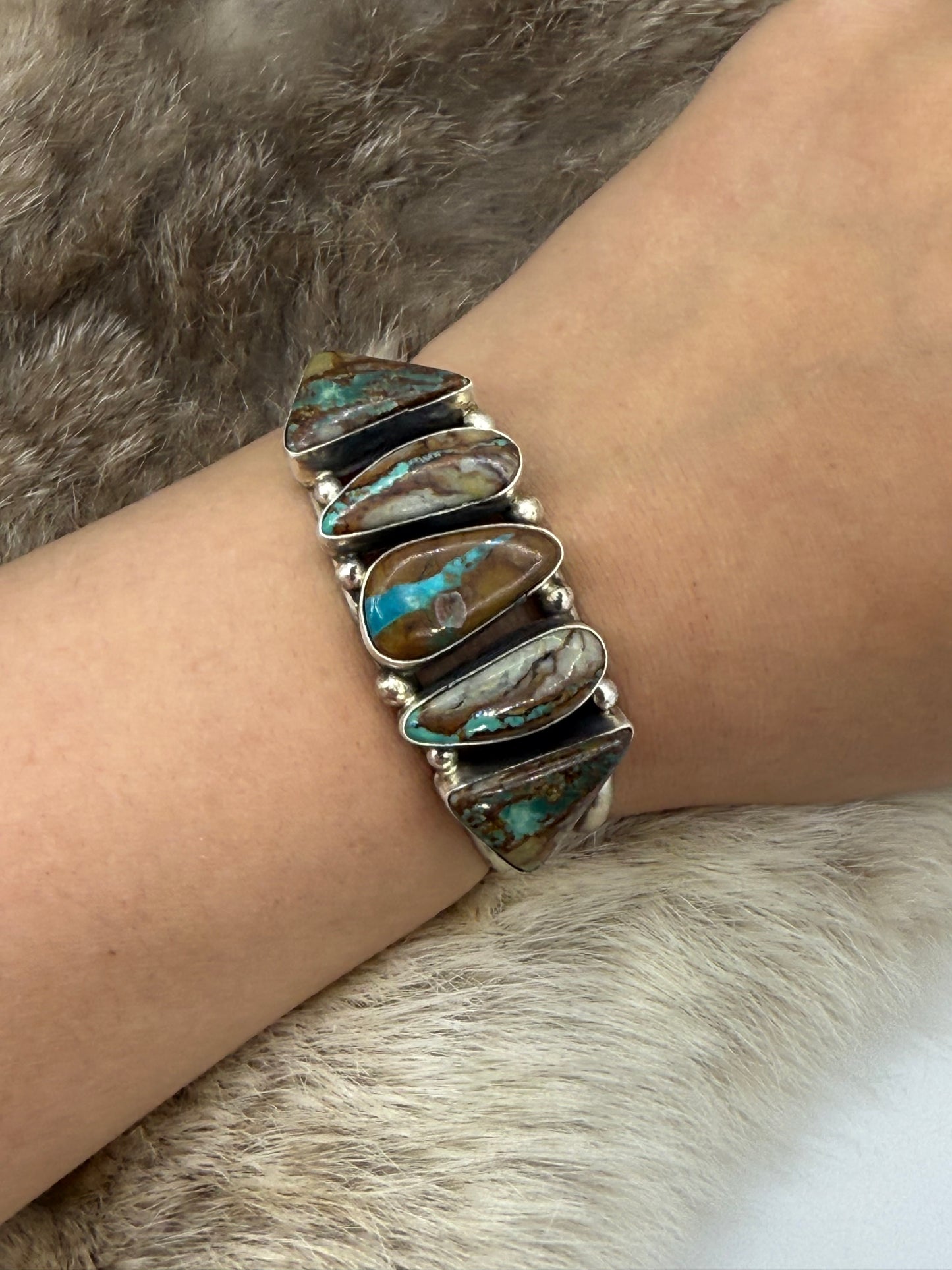 5 Stone Boulder Turquoise Cuff by Augustine Largo, Navajo
