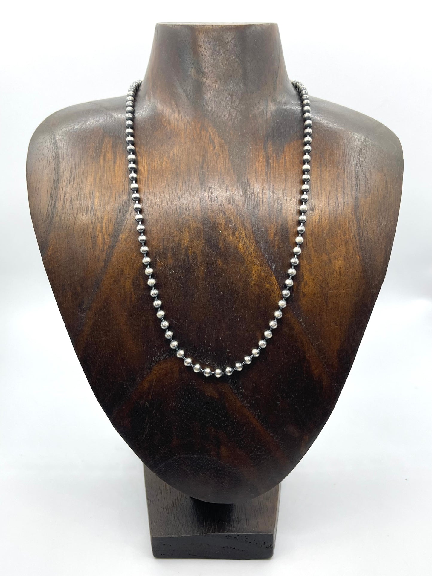 18" 4mm Heavy Silver Navajo Style Pearls Necklace