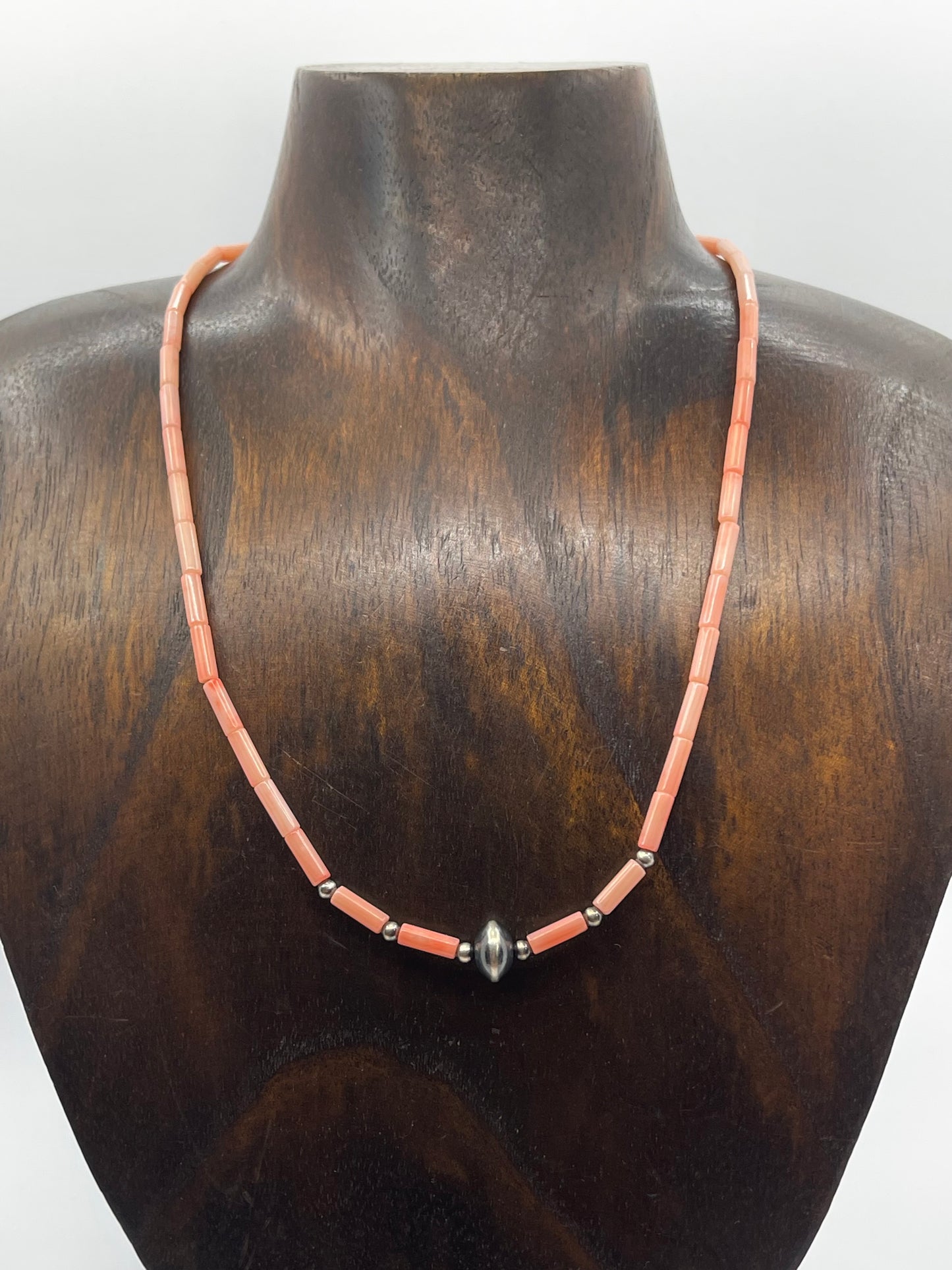 17" Pink Coral & Navajo Style Pearls Necklace