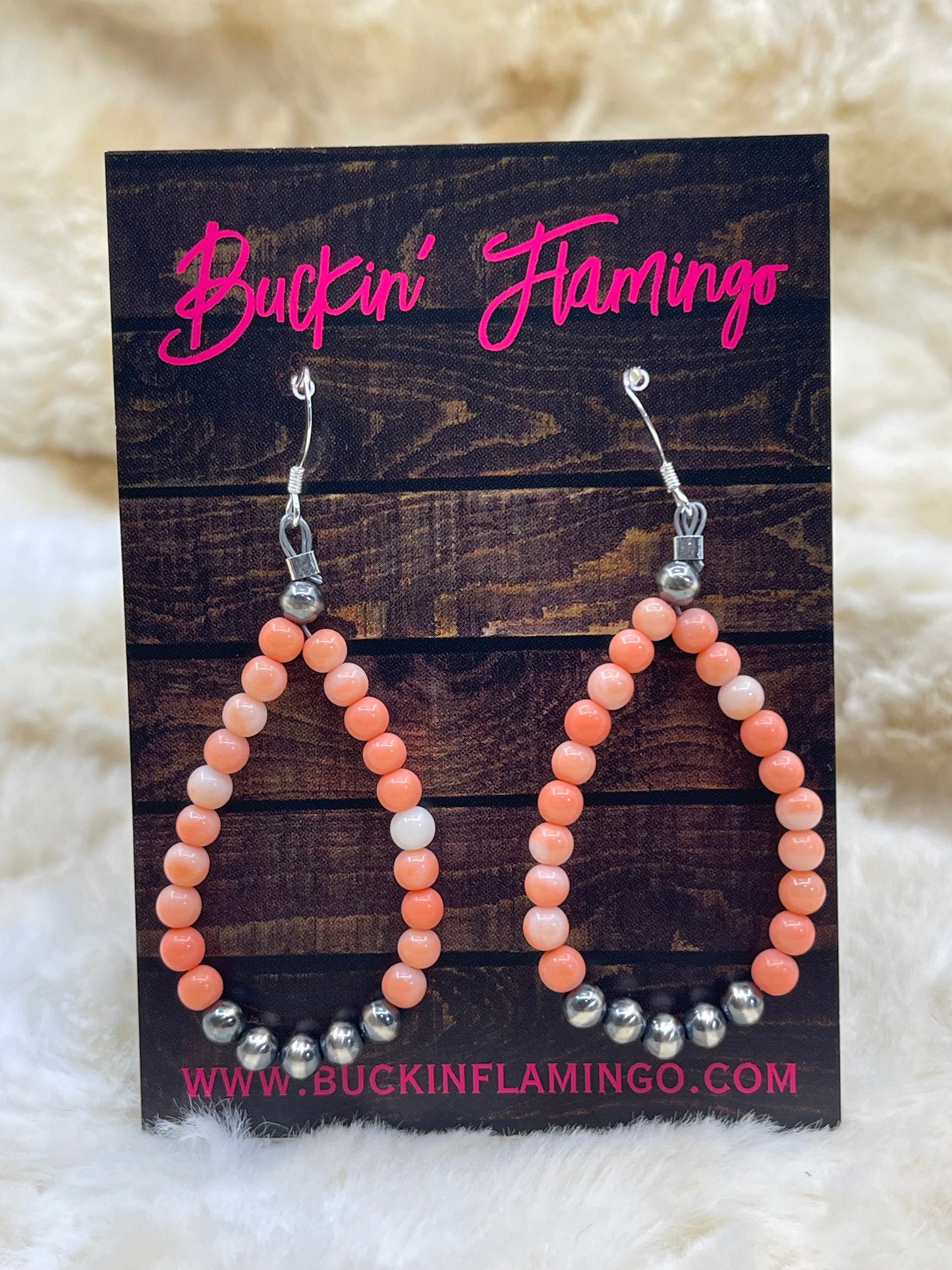Peach Coral with 3mm Navajo Style Pearls Earrings