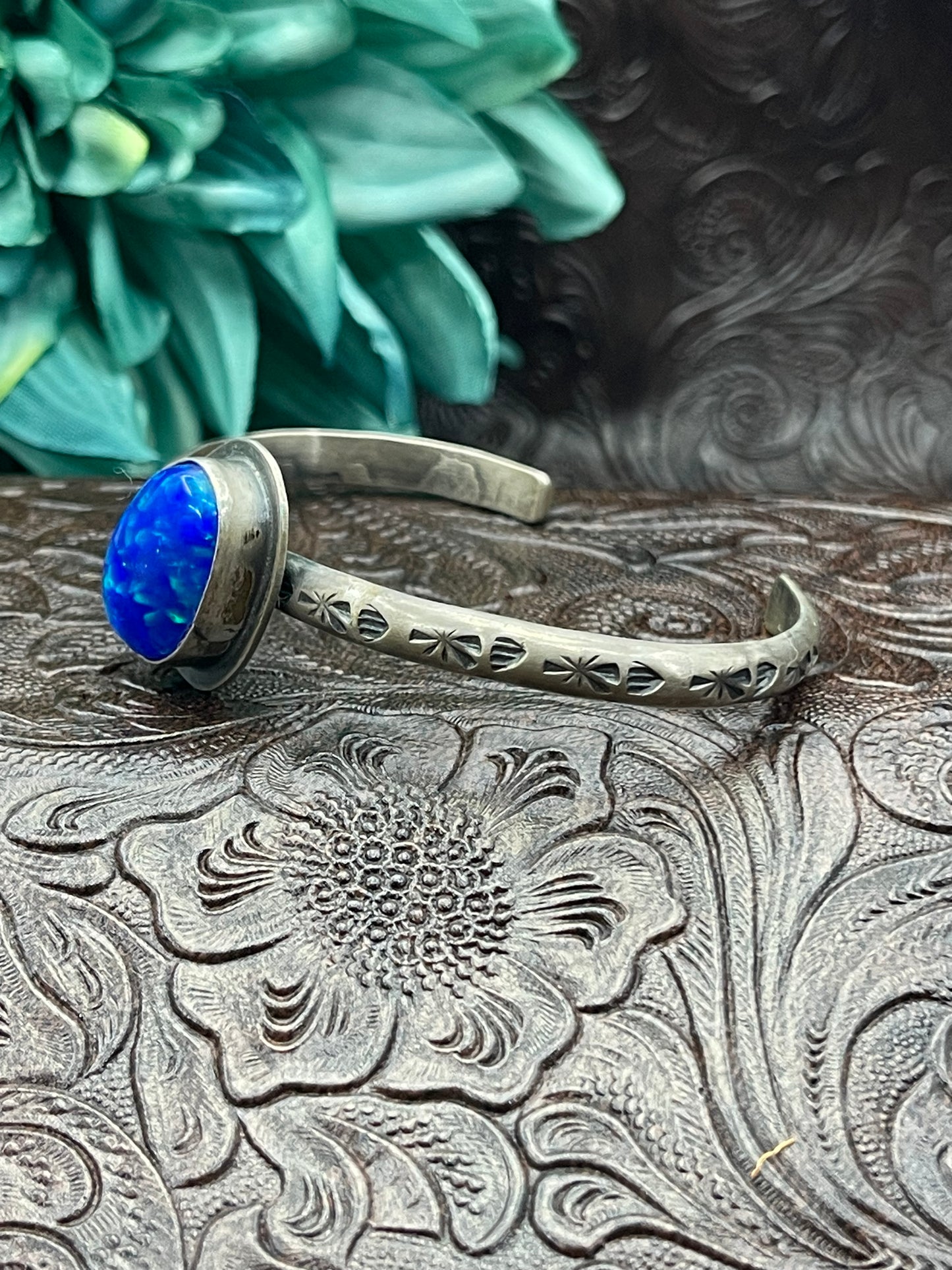 5.75" - 7.25" Blue Opal Single Stone Cuff