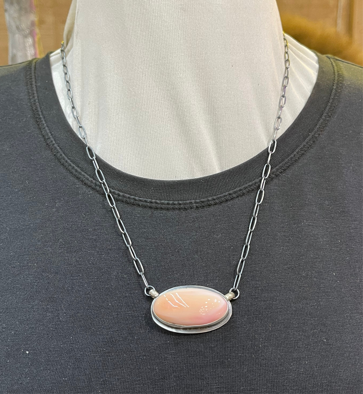 Pink Conch Shell Oval Necklace by Ned Nez, Navajo