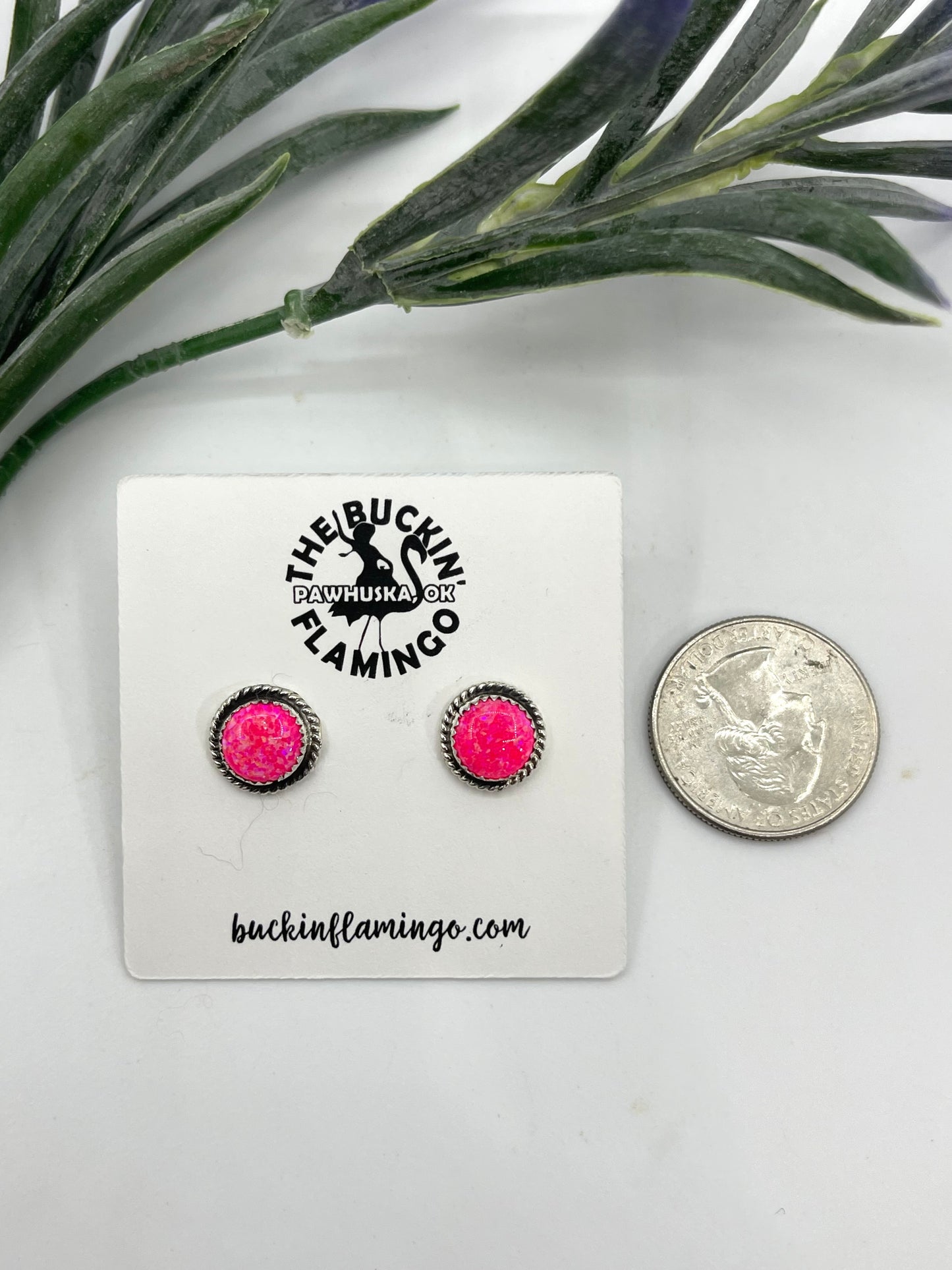 10.5 mm Hot Pink Opal Post Earrings
