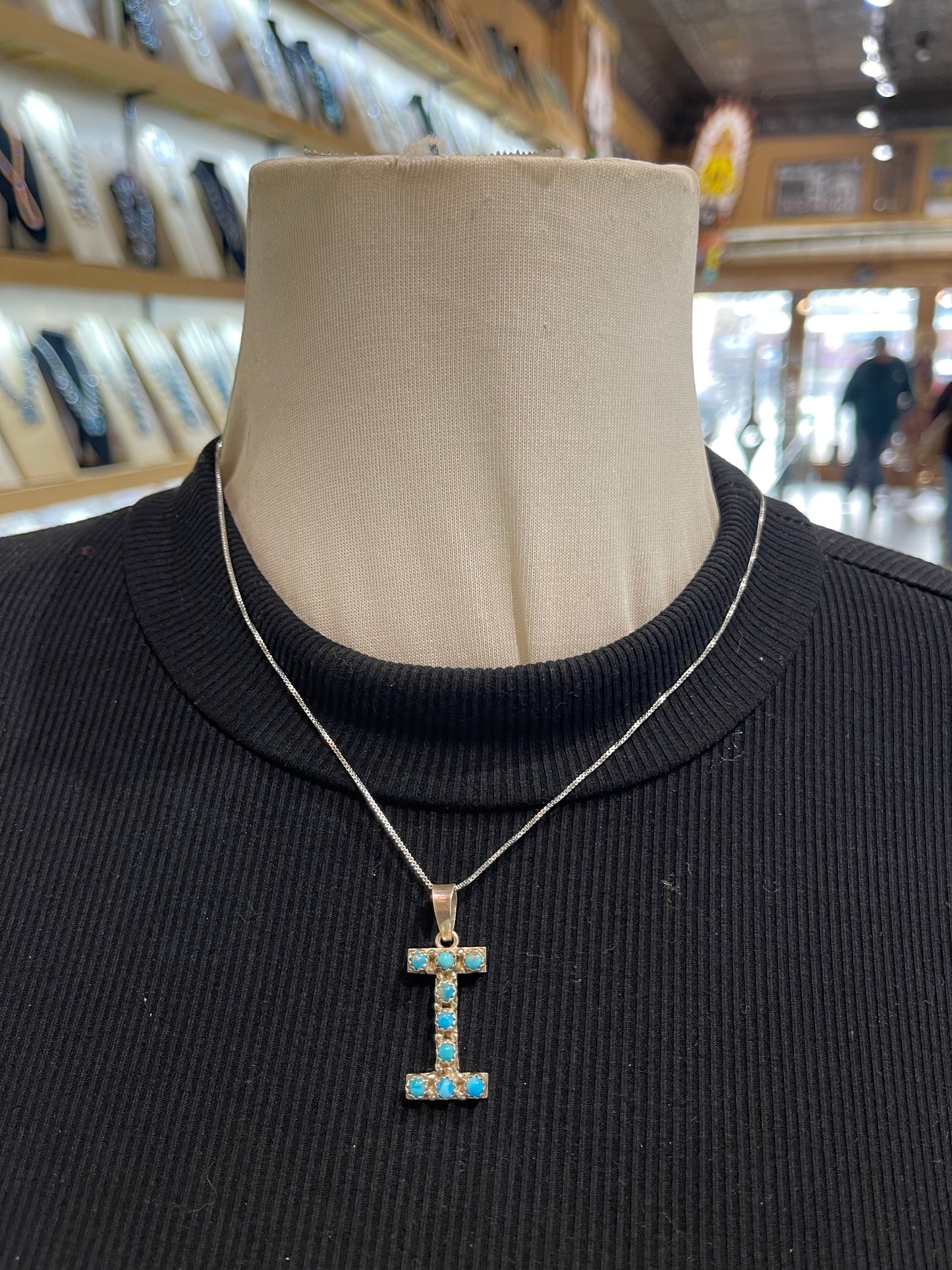 18" Turquoise Letter "I" Necklace by Scott Skeets, Navajo