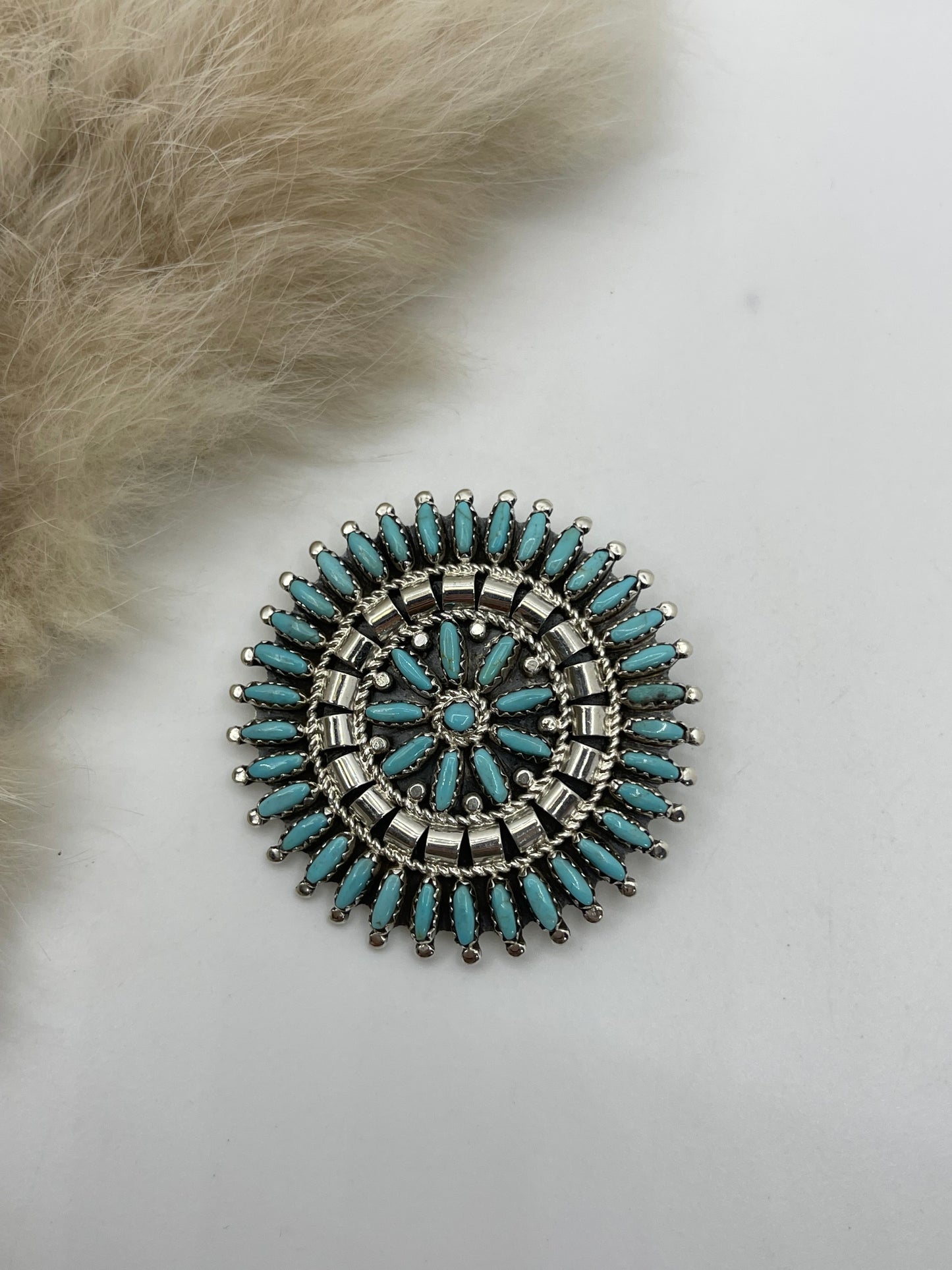 Sleeping Beauty Turquoise Concho Pendant & Pin Combo by Nathaniel Nex, Navajo