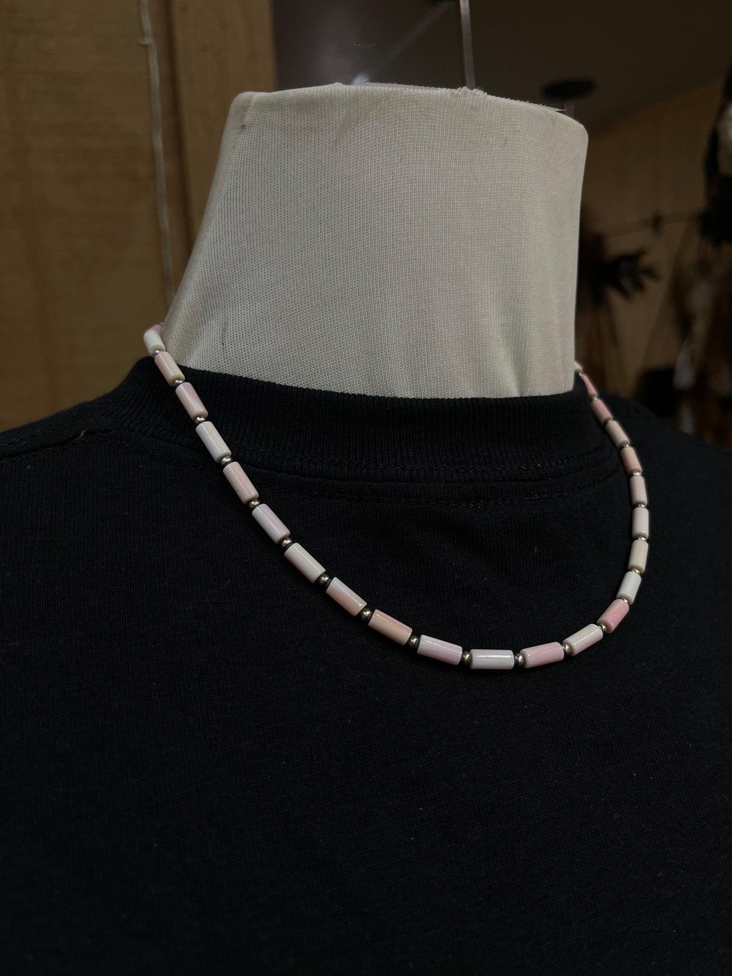 18" and 3mm Navajo Pearls and Pink Conch Shell Necklace
