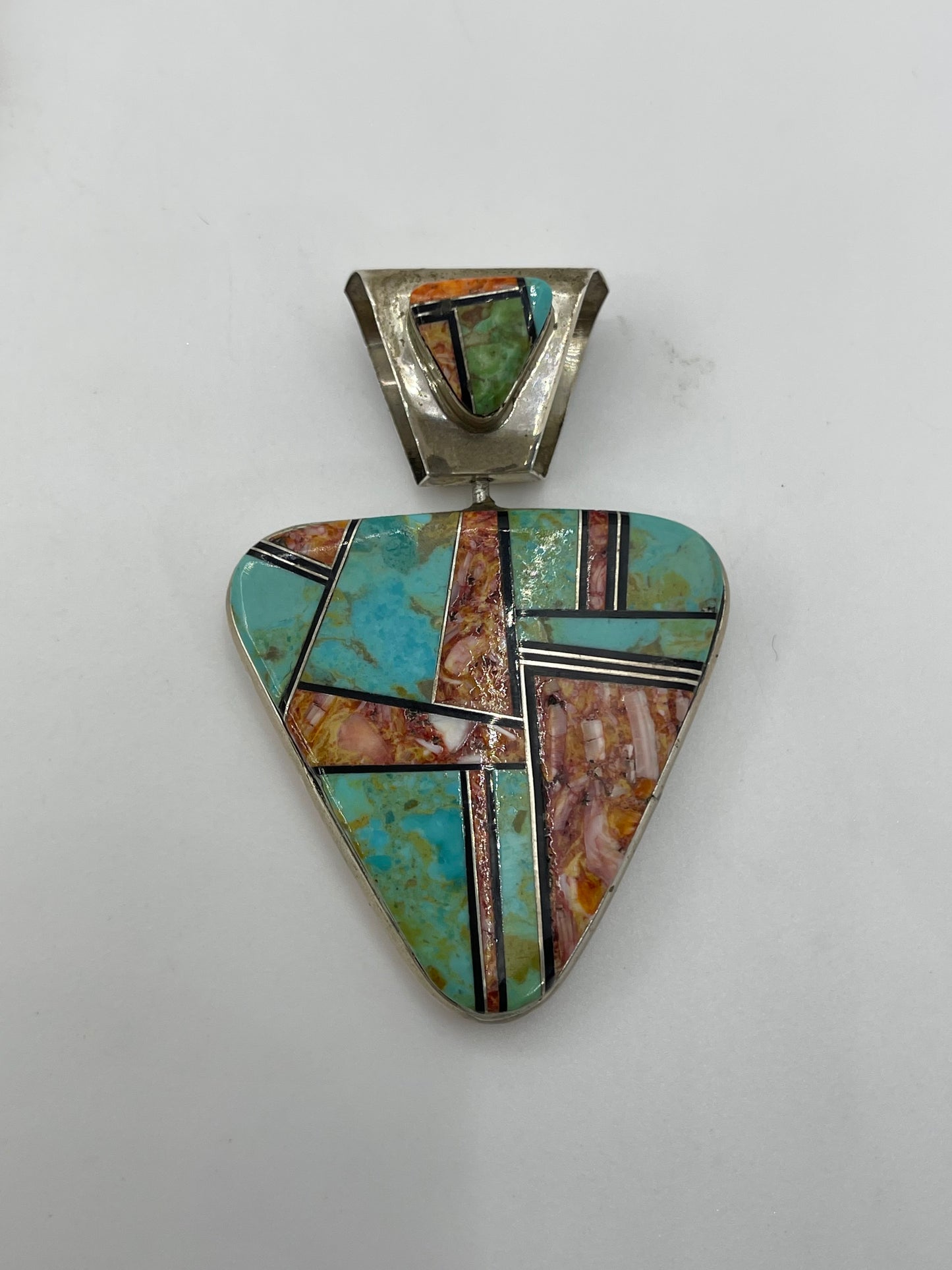 Vintage Reversible Turquoise and Spiny Oyster Pendant with a 9.4mm Bale by TG