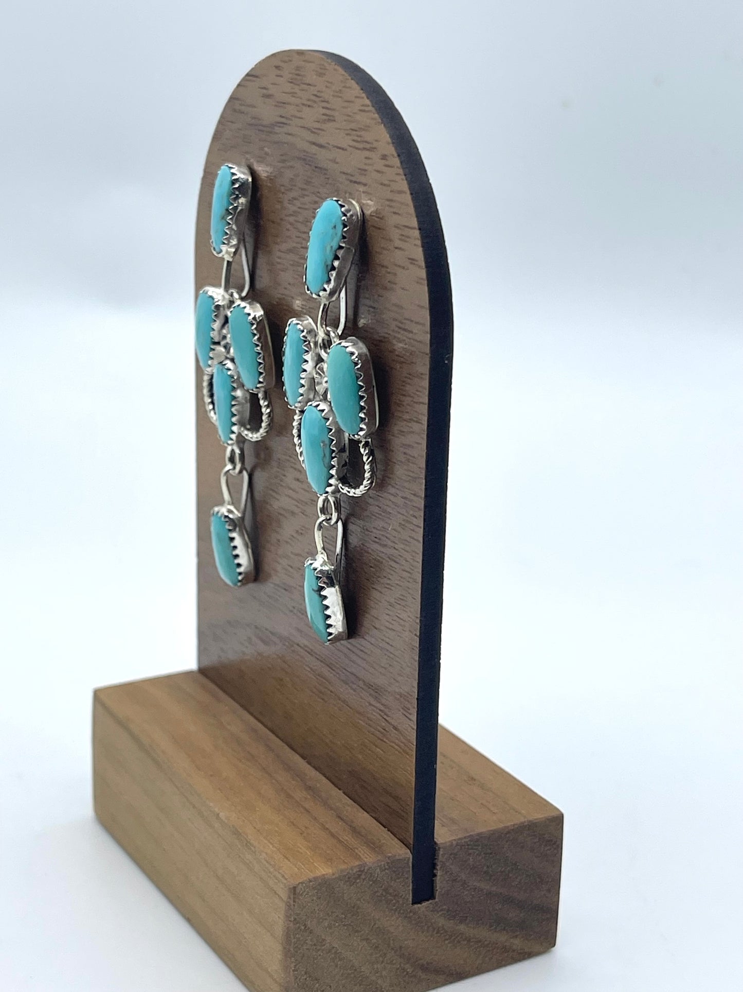 5 Stone Turquoise Post Dangle Earrings by Claudine Penketewa, Zuni