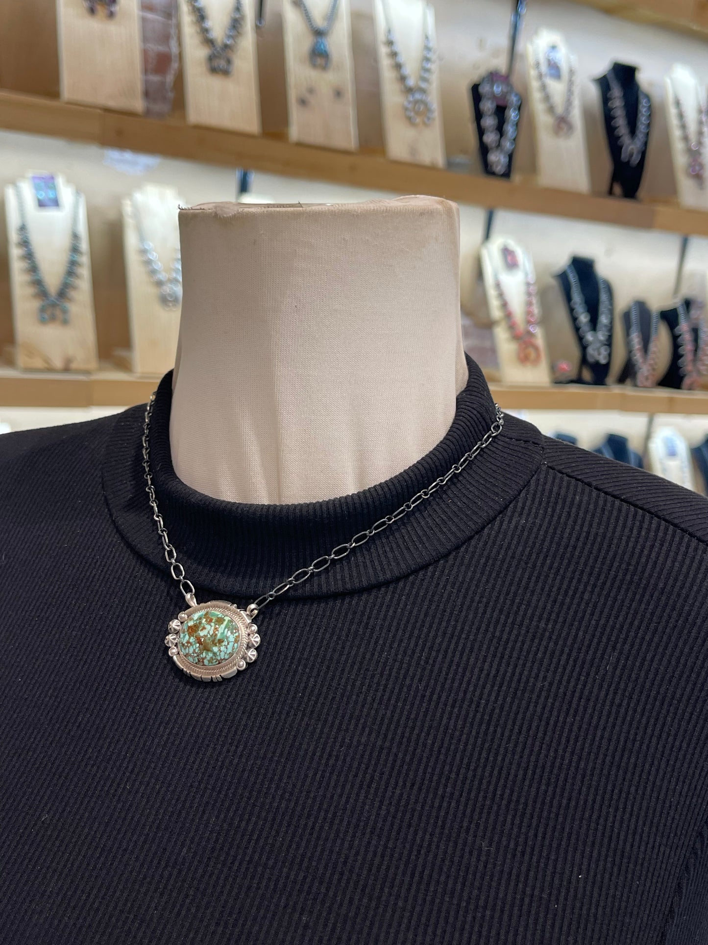 18" High-grade Kingman Web Turquoise Necklace by Marita Benally, Navajo