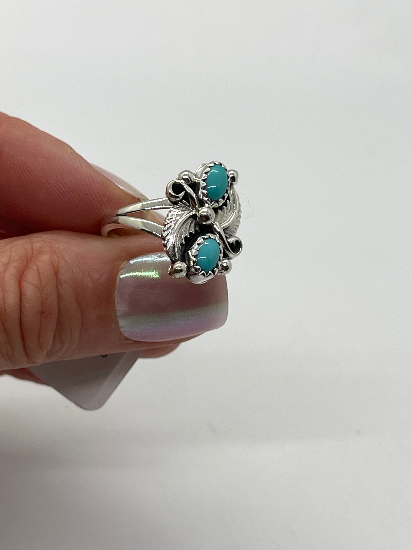 6.0 2 Stone Turquoise Ring by Alice Sanders, Navajo