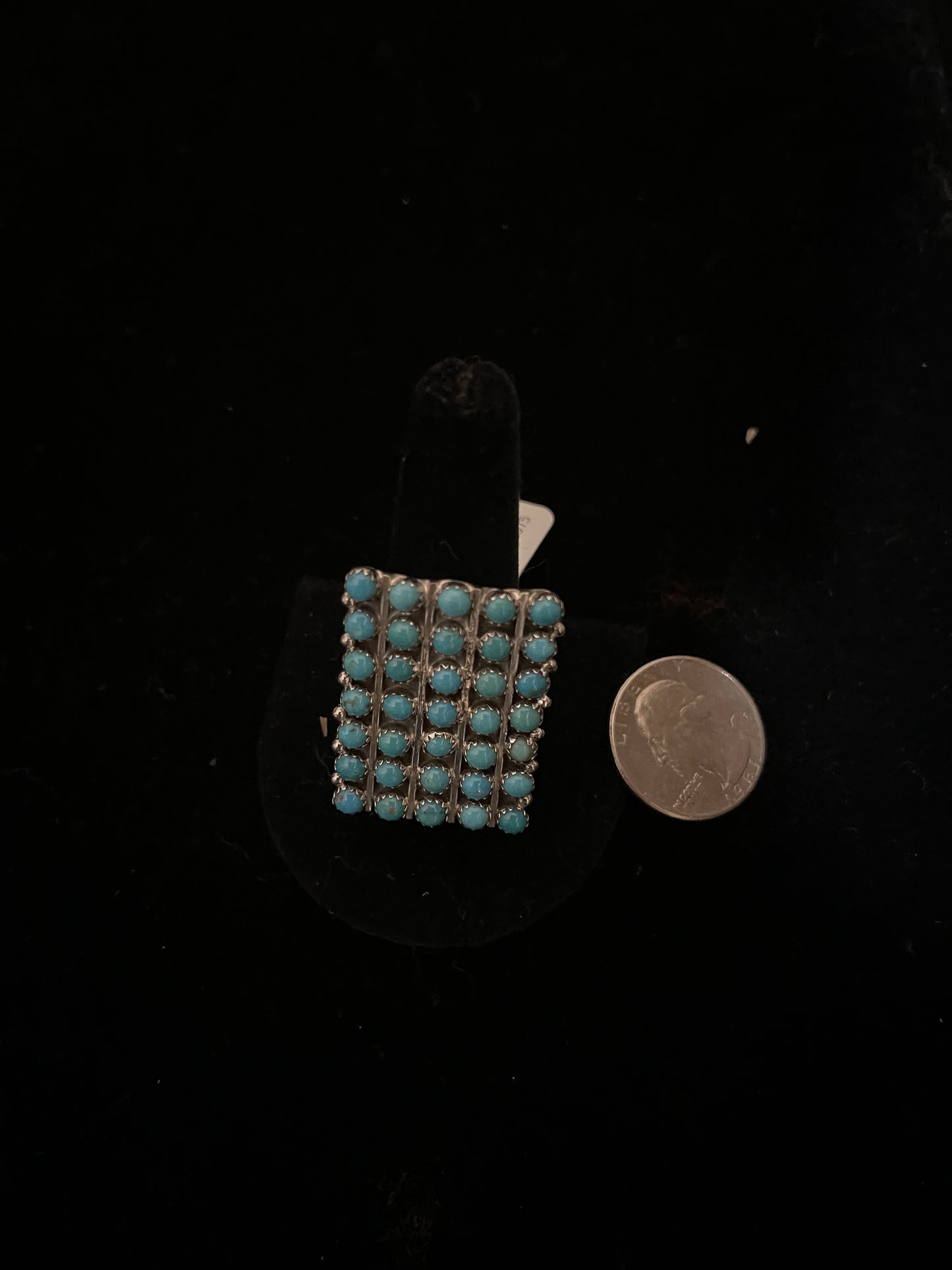 10.0 35 Stone Ring with 7 Rows Turquoise Ring by Kenny Lonjose, Navajo