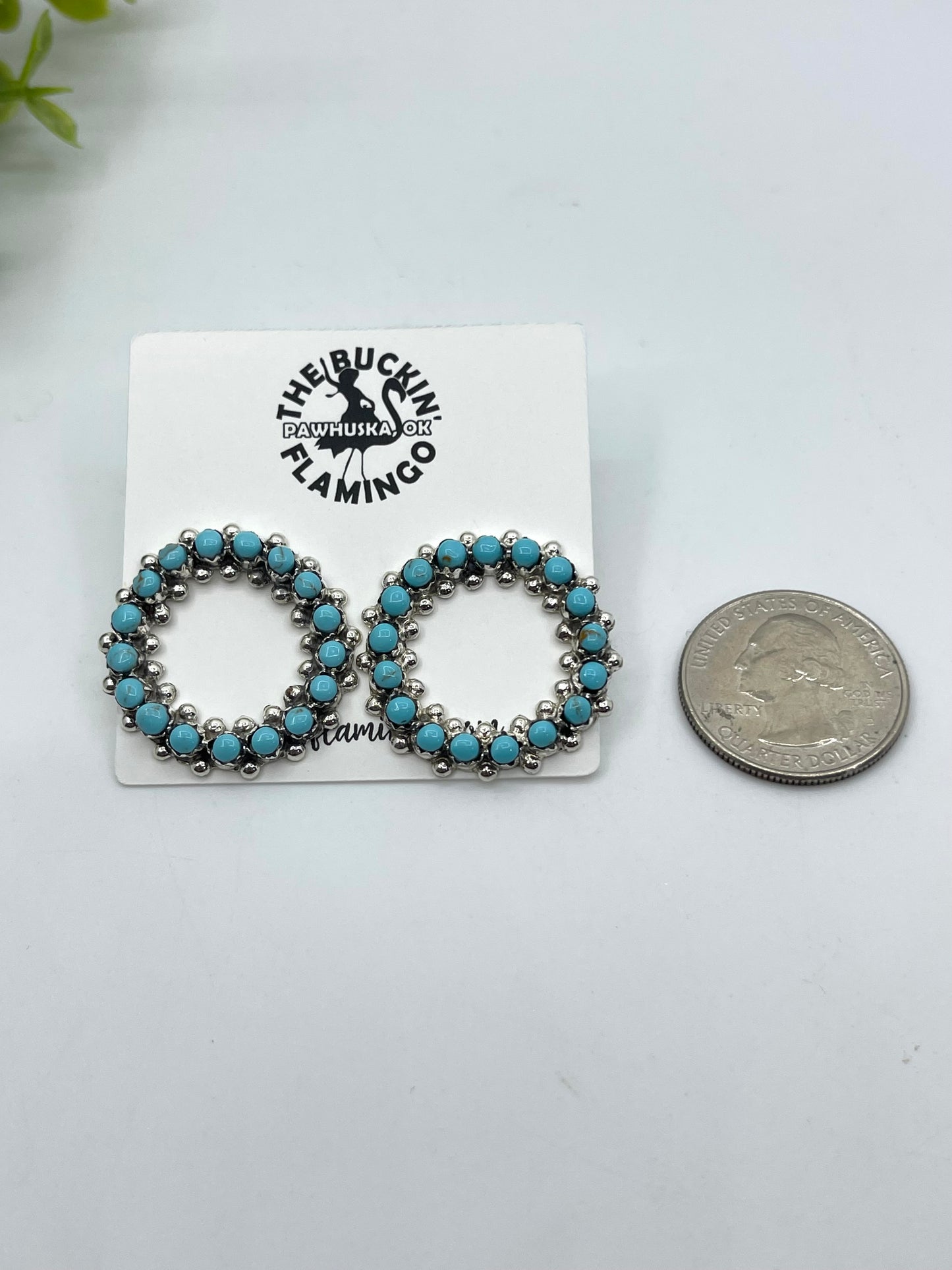LOT 51 8/9 Turquoise Snake Eye Circle Post Earrings by Marlon Quam, Zuni